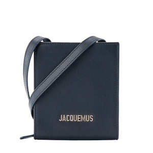 JACQUEMUS - Portefeuille à bandoulière Jacquemus en cuir lisse bleu marine