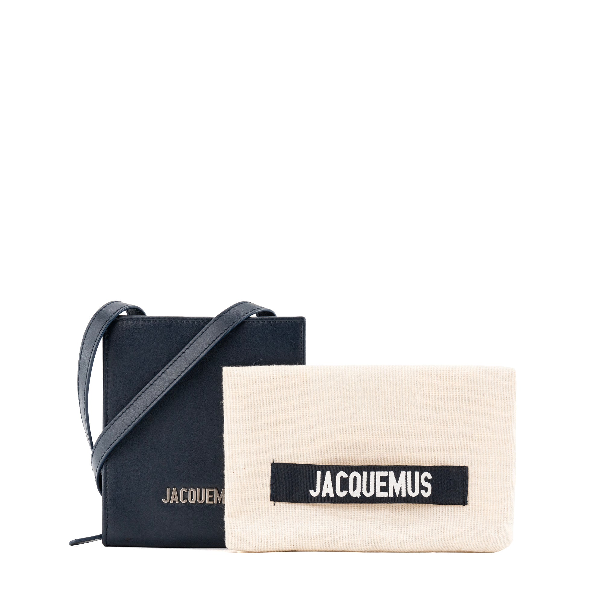 JACQUEMUS - Portefeuille à bandoulière Jacquemus en cuir lisse bleu marine