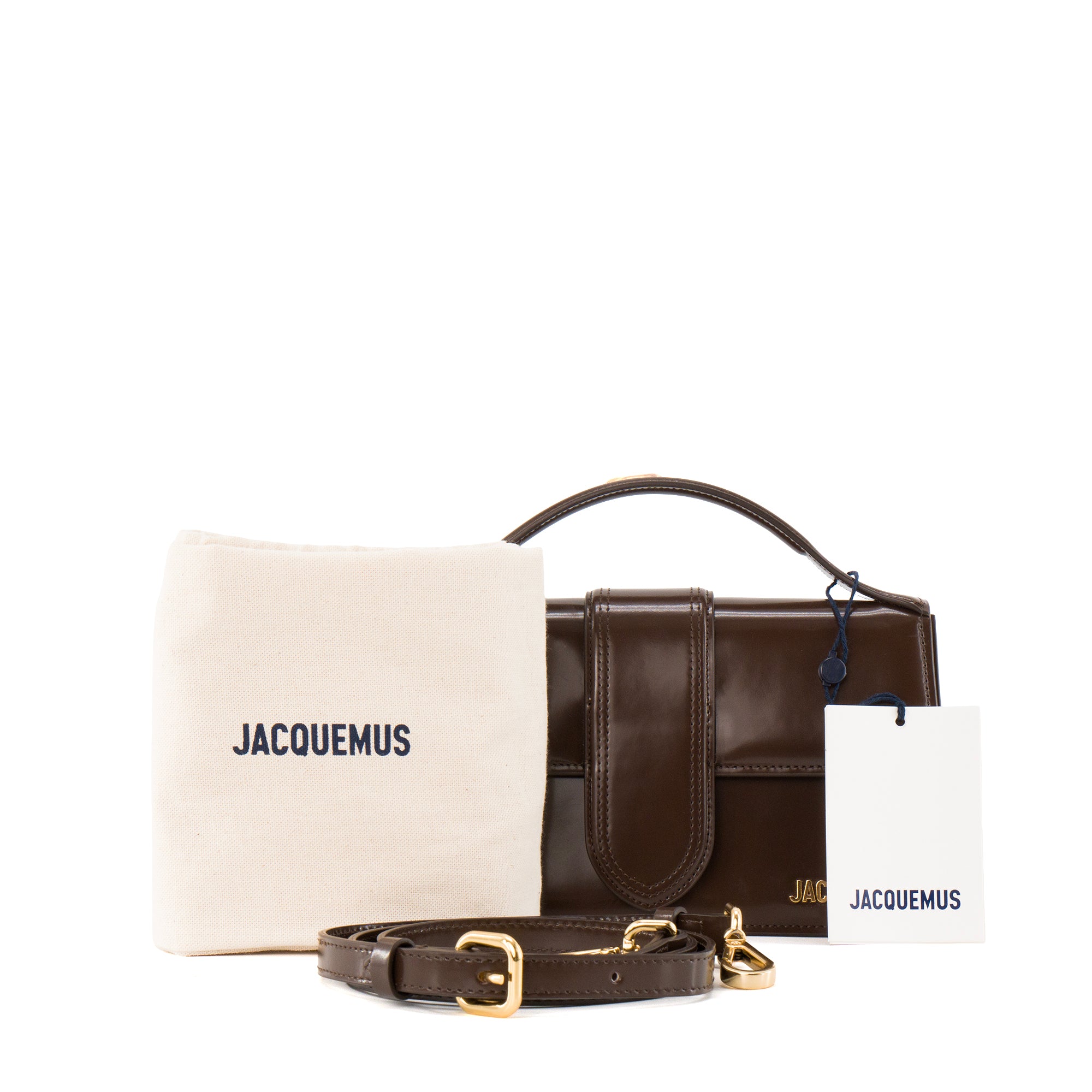 JACQUEMUS - Sac à bandoulière le Grand Bambino Jacquemus en cuir verni marron