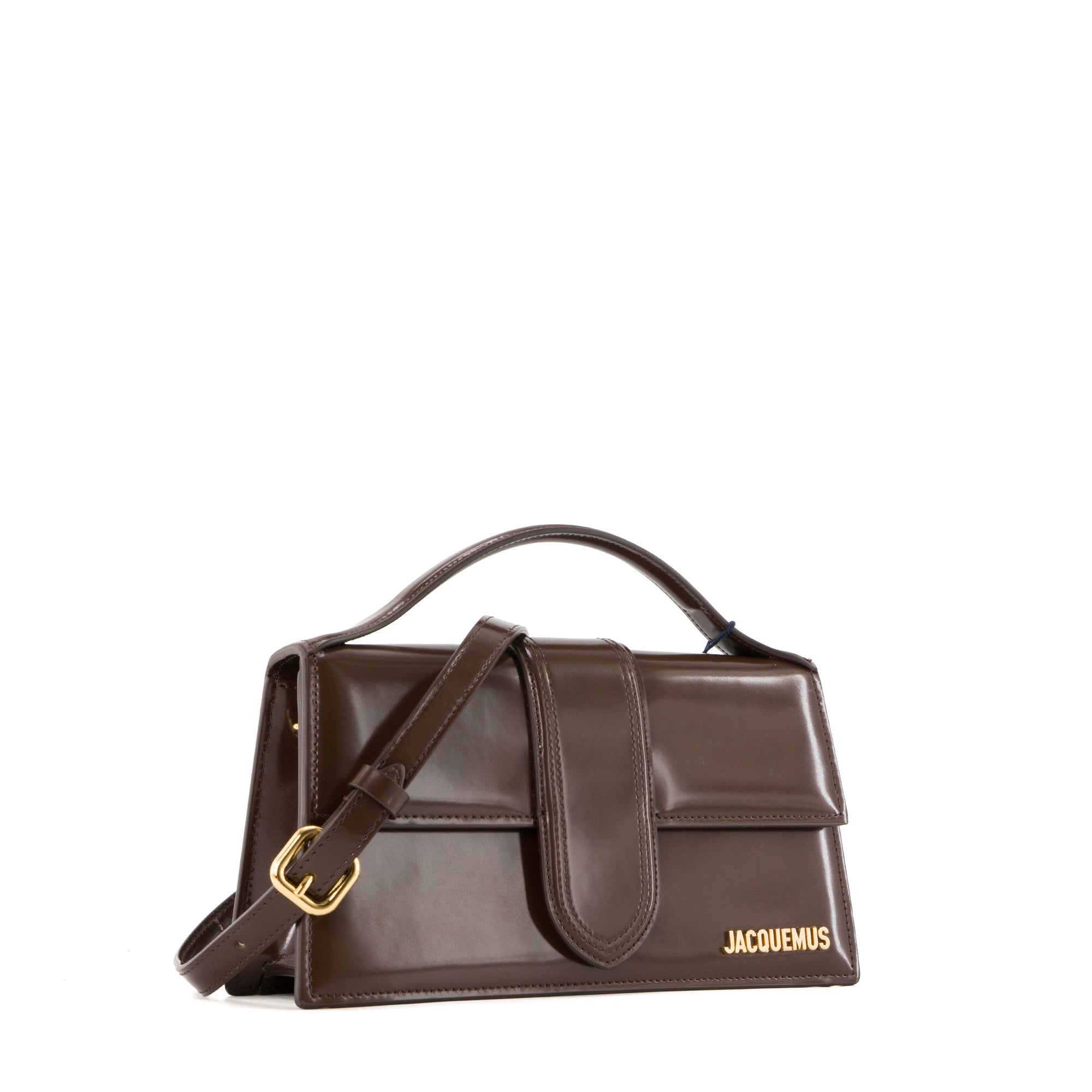 JACQUEMUS - Sac à bandoulière le Grand Bambino Jacquemus en cuir verni marron