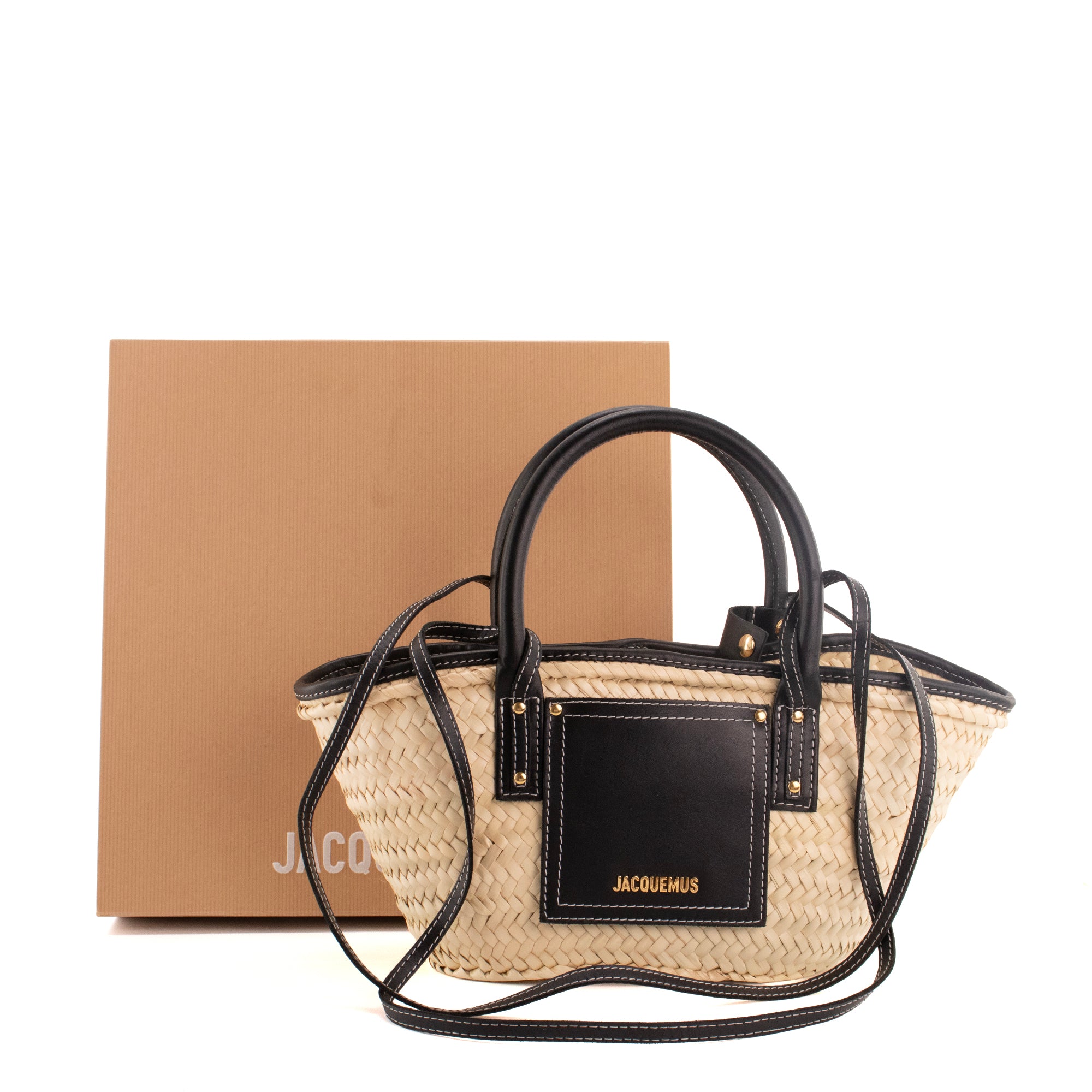JACQUEMUS - Sac cabas Le Petit Panier Soli Jacquemus en paille et cuir noir