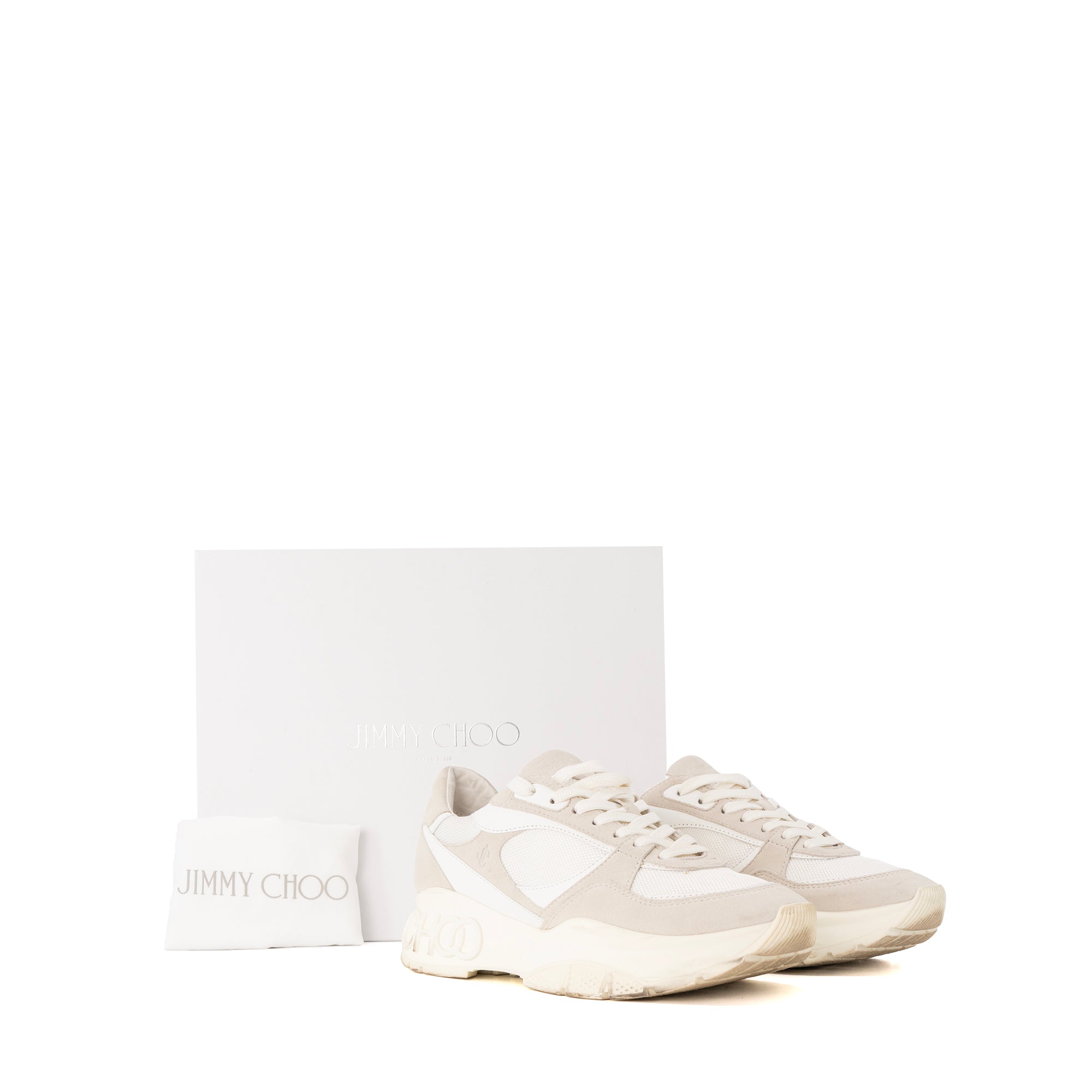 JIMMY CHOO - Baskets Jimmy Choo en toile blanche et daim beige (T40)