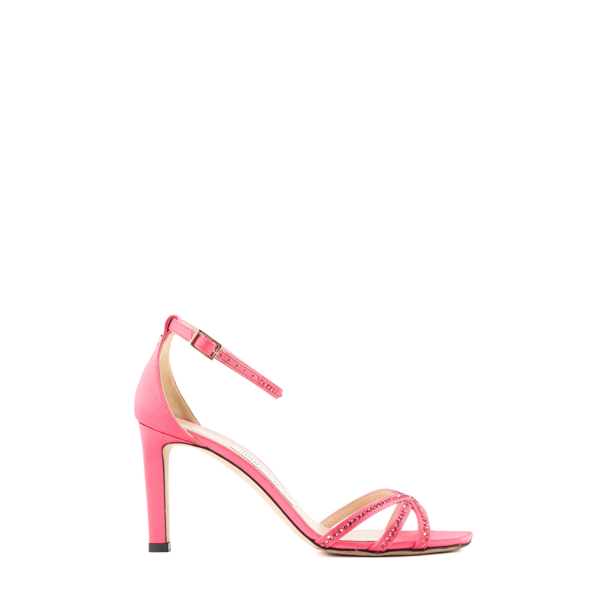 JIMMY CHOO - Escarpins Jimmy Choo en satin rose et strass (T36,5)