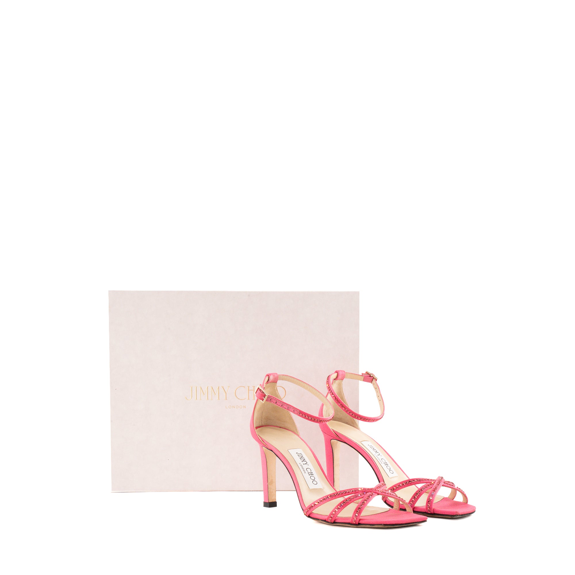 JIMMY CHOO - Escarpins Jimmy Choo en satin rose et strass (T36,5)