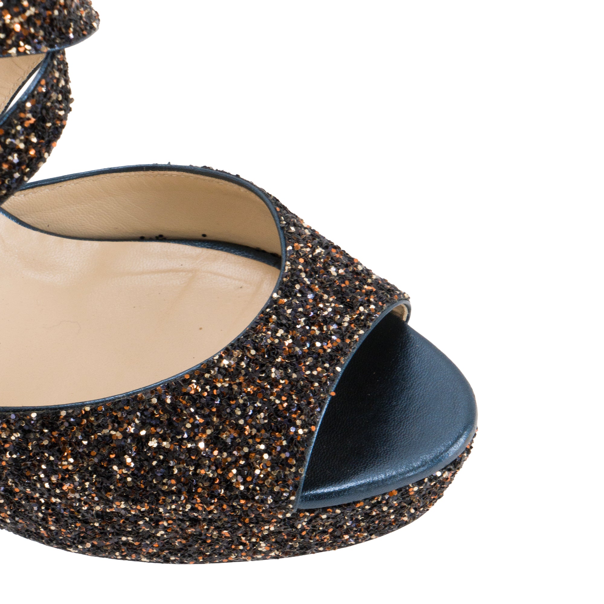 JIMMY CHOO - Sandales à talon Emily Jimmy Choo en cuir et paillettes marron (T39,5)