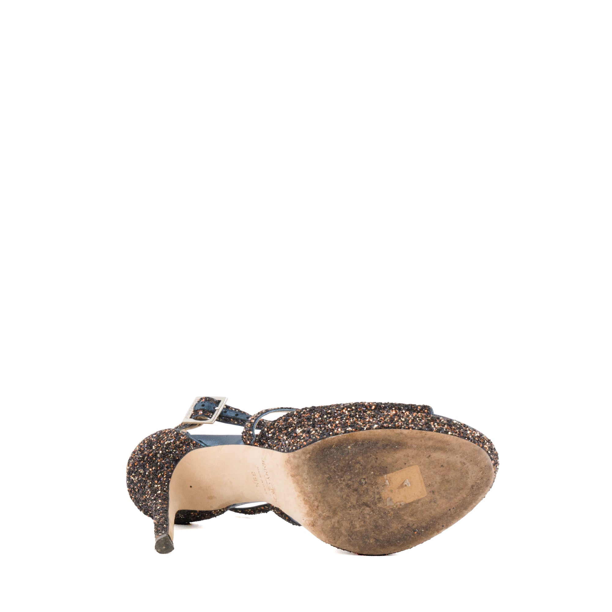 JIMMY CHOO - Sandales à talon Emily Jimmy Choo en cuir et paillettes marron (T39,5)