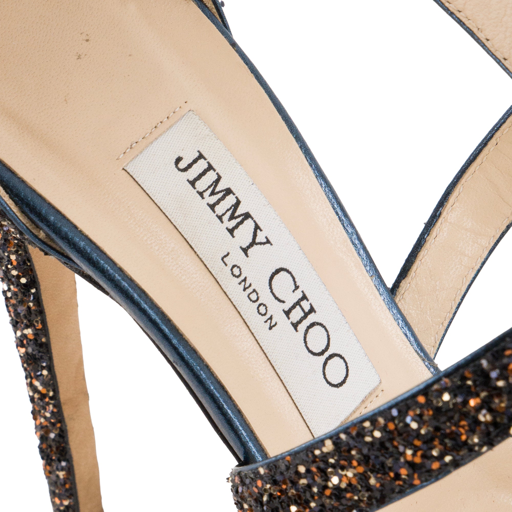 JIMMY CHOO - Sandales à talon Emily Jimmy Choo en cuir et paillettes marron (T39,5)