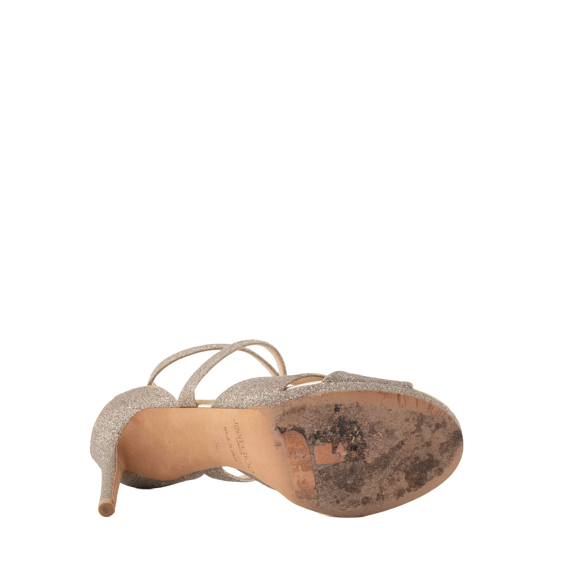 JIMMY CHOO - Sandales à talon Lorina Jimmy Choo en cuir argenté pailleté (T36)