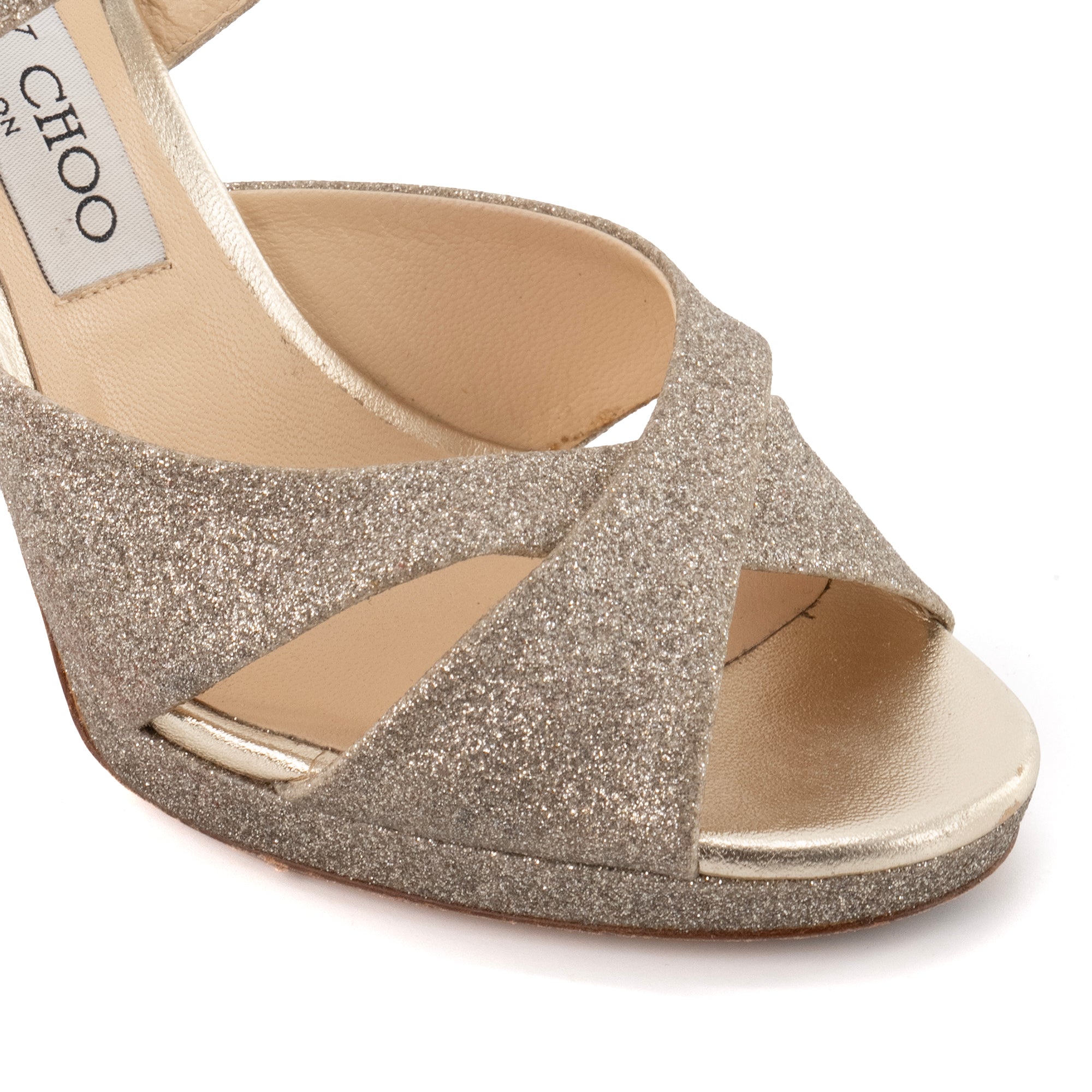 JIMMY CHOO - Sandales à talon Lorina Jimmy Choo en cuir argenté pailleté (T36)