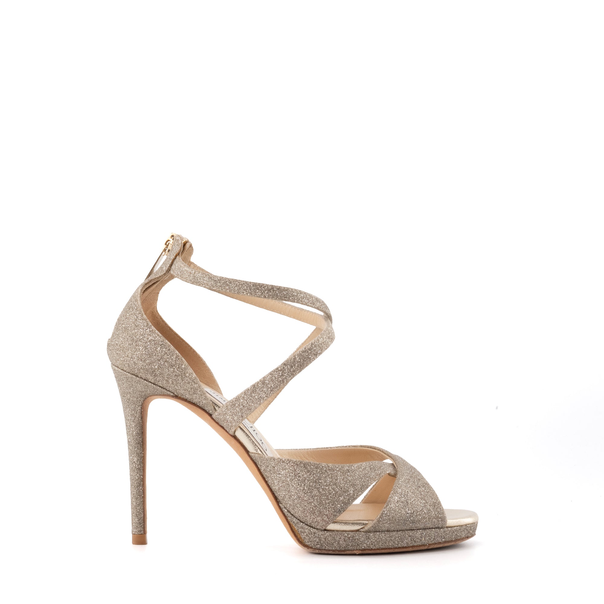 JIMMY CHOO - Sandales à talon Lorina Jimmy Choo en cuir argenté pailleté (T36)