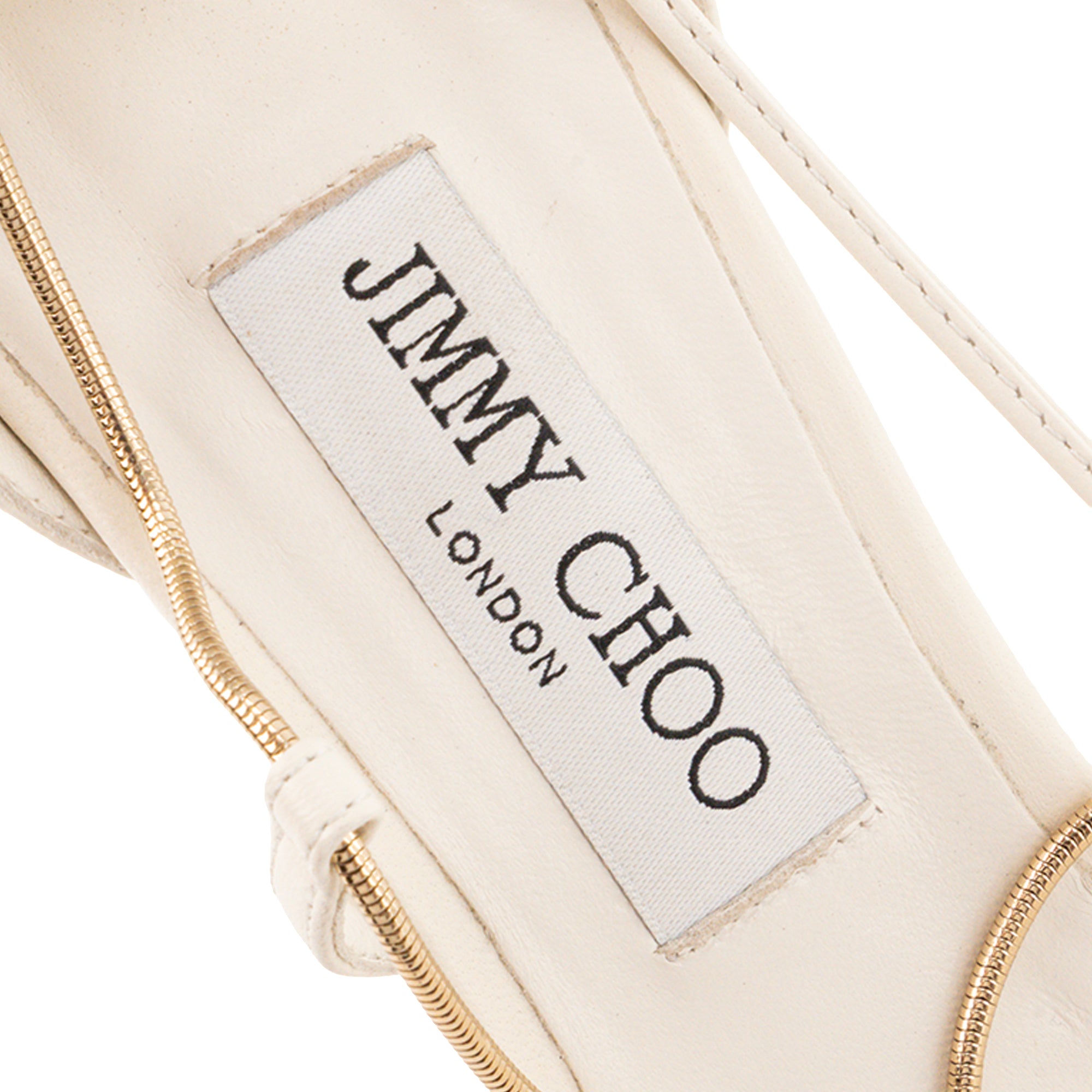 JIMMY CHOO - Sandales à talons Oriana Jimmy Choo en cuir blanc et bijouterie dorée (T41)