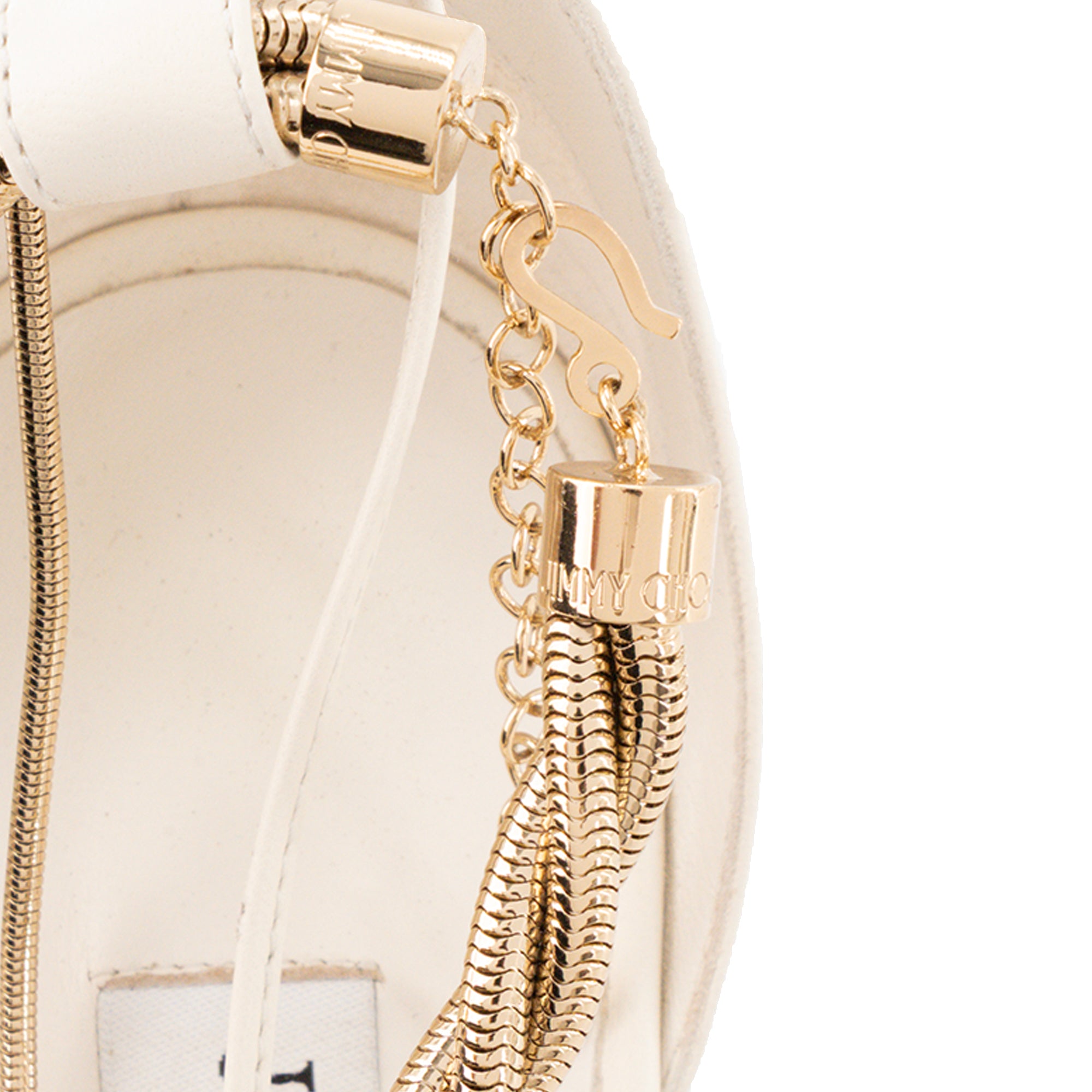 JIMMY CHOO - Sandales à talons Oriana Jimmy Choo en cuir blanc et bijouterie dorée (T41)