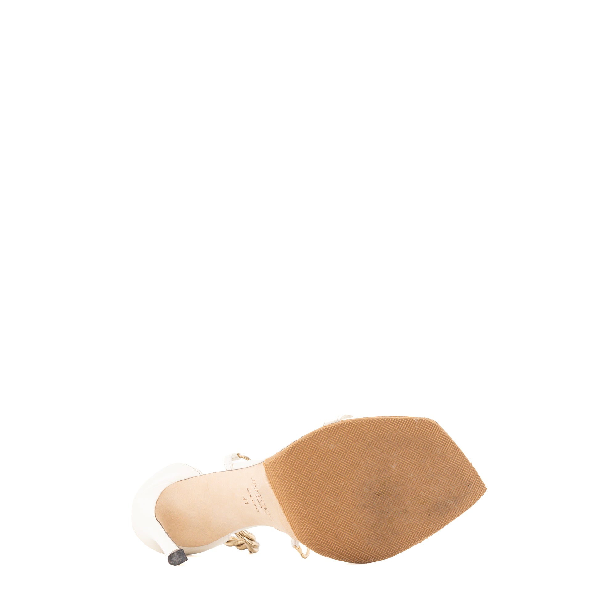 JIMMY CHOO - Sandales à talons Oriana Jimmy Choo en cuir blanc et bijouterie dorée (T41)