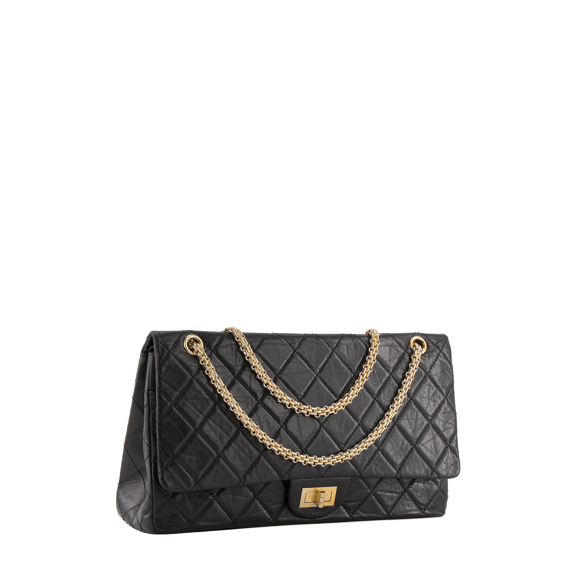 CHANEL - Sac à bandoulière 2.55 Maxi Jumbo Chanel en cuir froissé noir