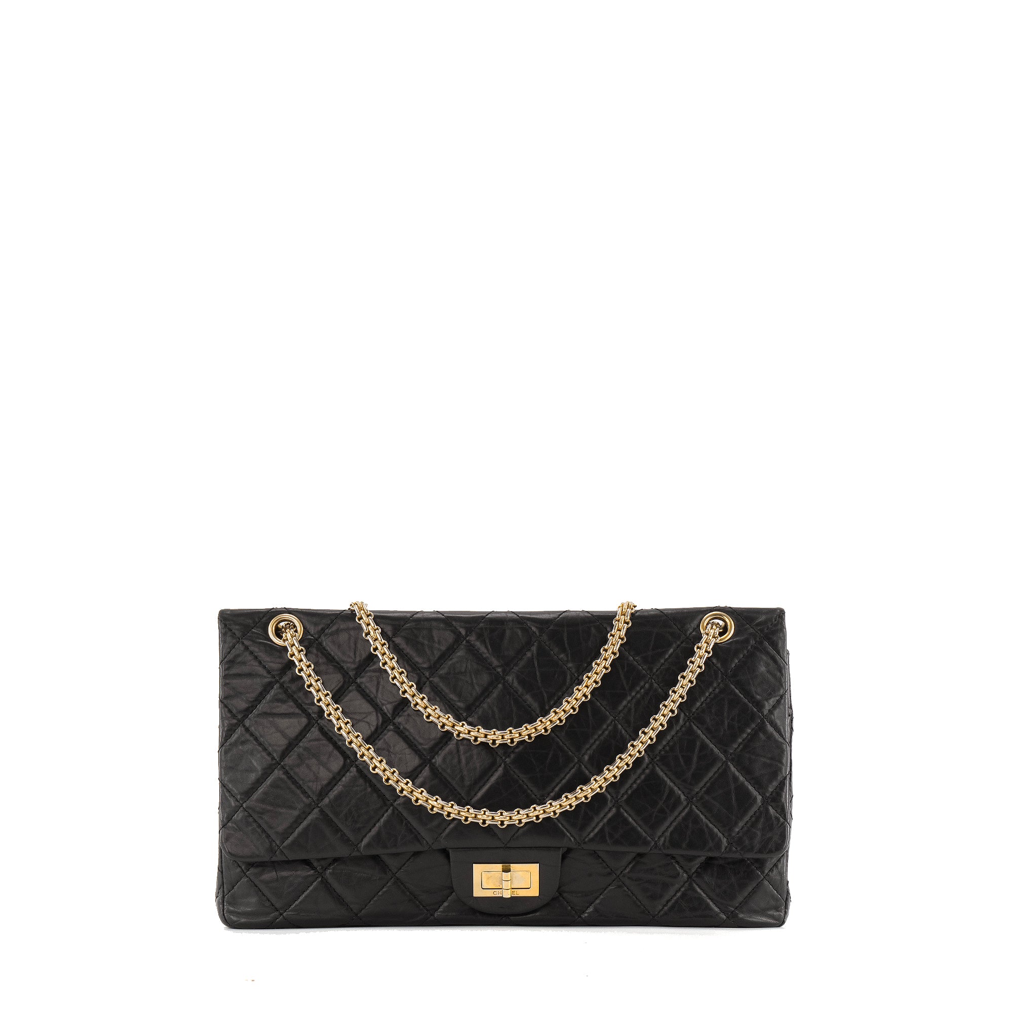 CHANEL - Sac à bandoulière 2.55 Maxi Jumbo Chanel en cuir froissé noir
