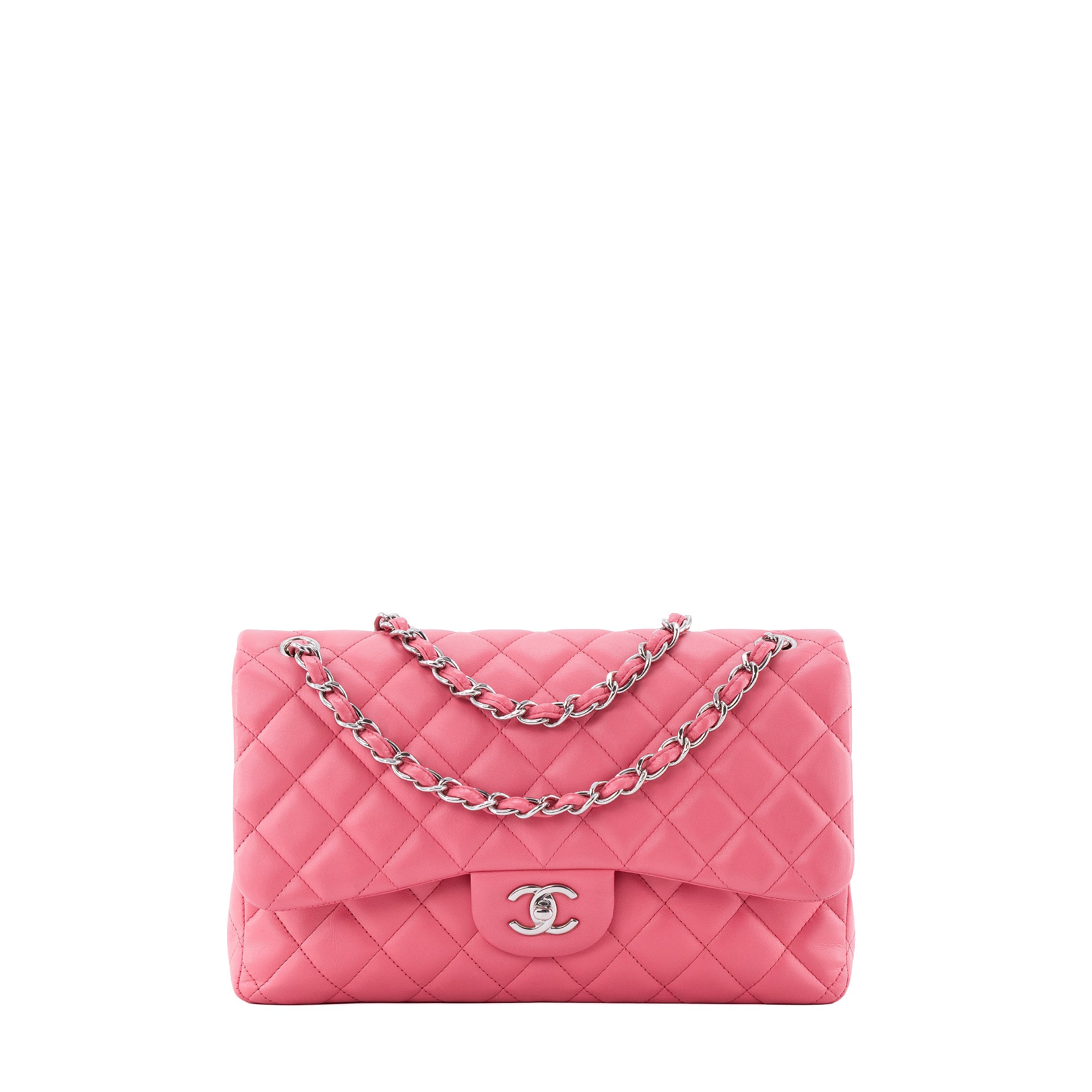 CHANEL - Sac à bandoulière Classique/Timeless Jumbo Chanel en cuir lisse rose