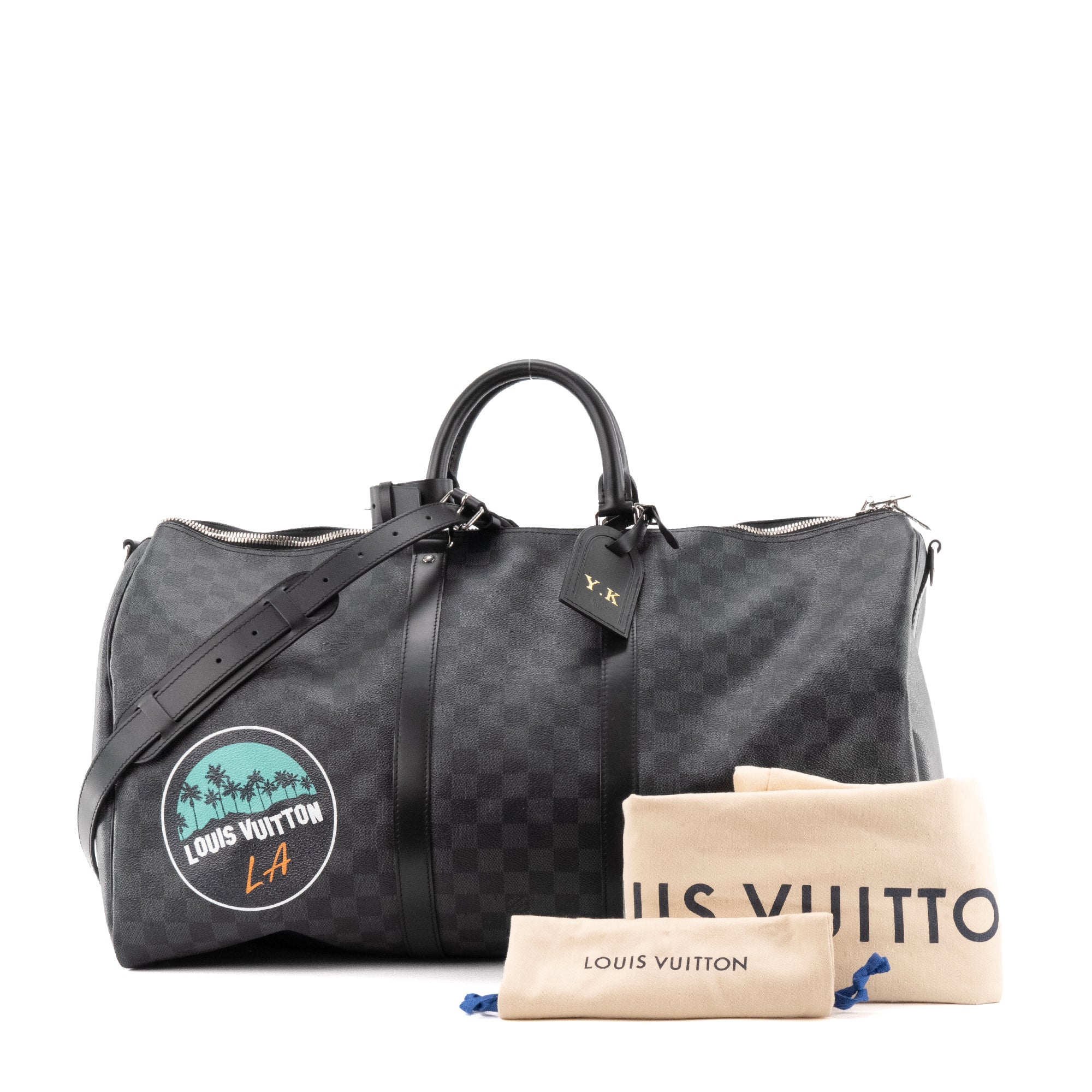 LOUIS VUITTON - Sac de voyage Keepall 55 Louis Vuitton en toile enduite damier graphite édition limitée