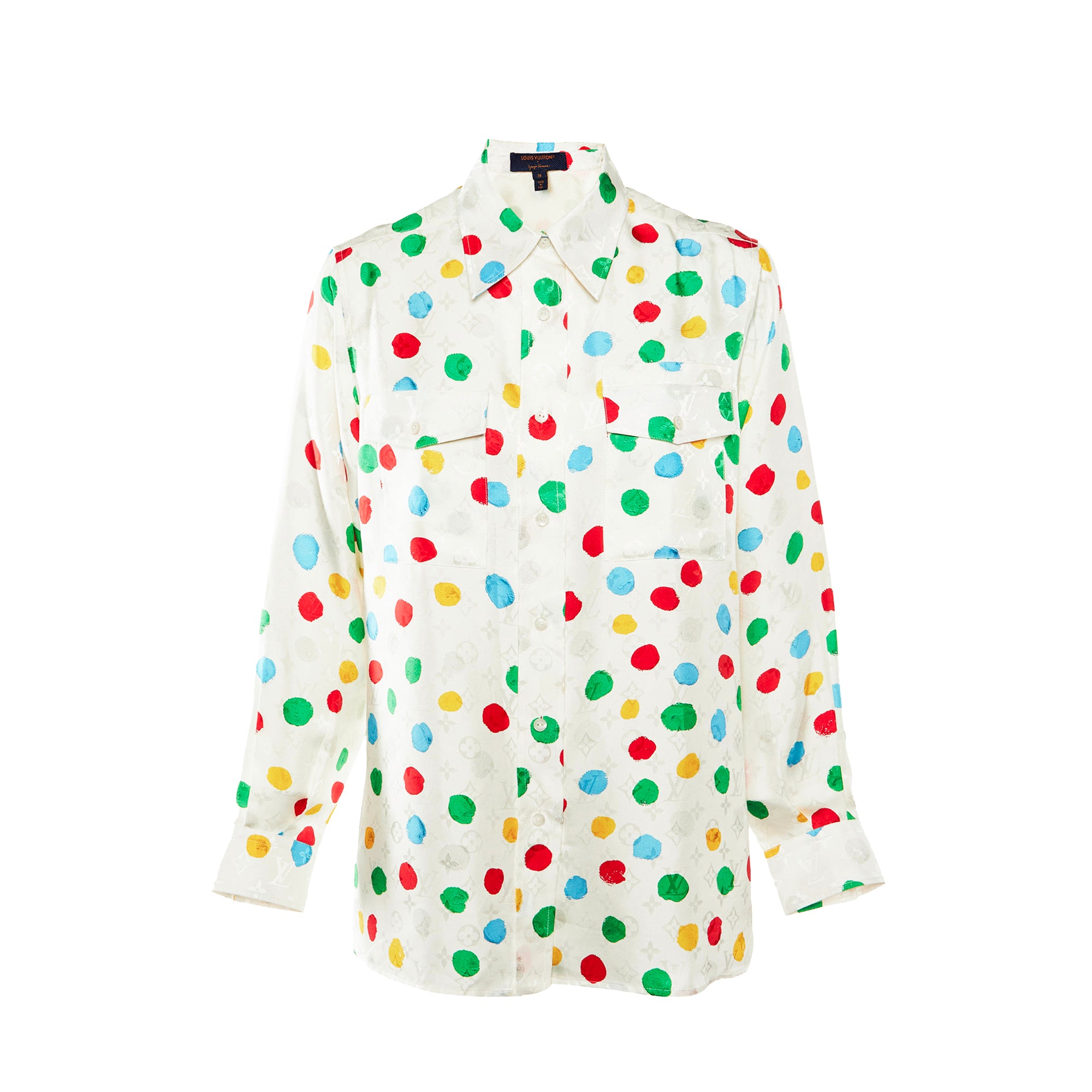 LOUIS VUITTON - Chemise Louis Vuitton x Yayoi Kusama en soie blanche et pois colorés (T40)