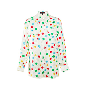 LOUIS VUITTON - Chemise Louis Vuitton x Yayoi Kusama en soie blanche et pois colorés (T40)