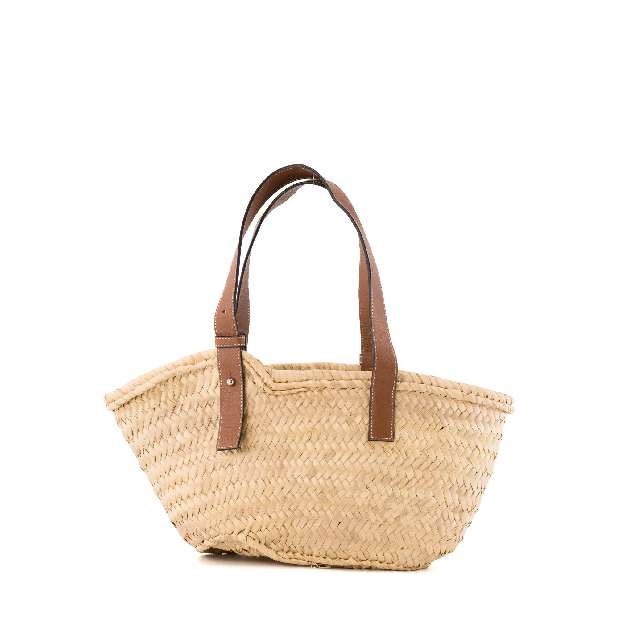 LOEWE - Sac cabas Panier PM Loewe en fibres de palmiers et cuir marron