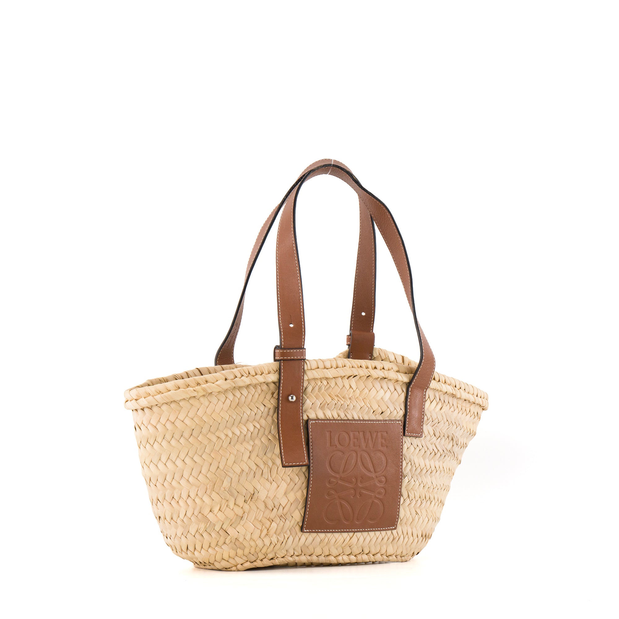LOEWE - Sac cabas Panier PM Loewe en fibres de palmiers et cuir marron