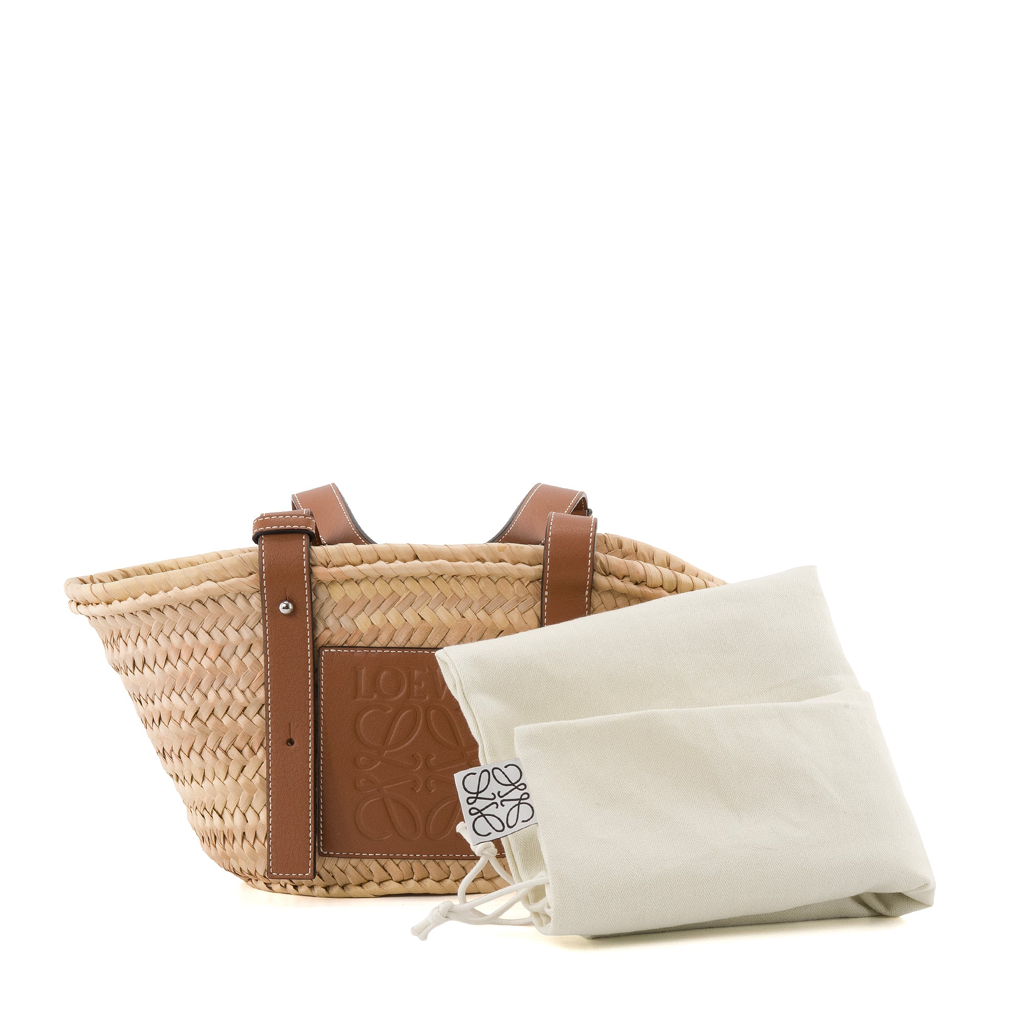 LOEWE - Sac cabas Panier PM Loewe en fibres de palmiers et cuir marron