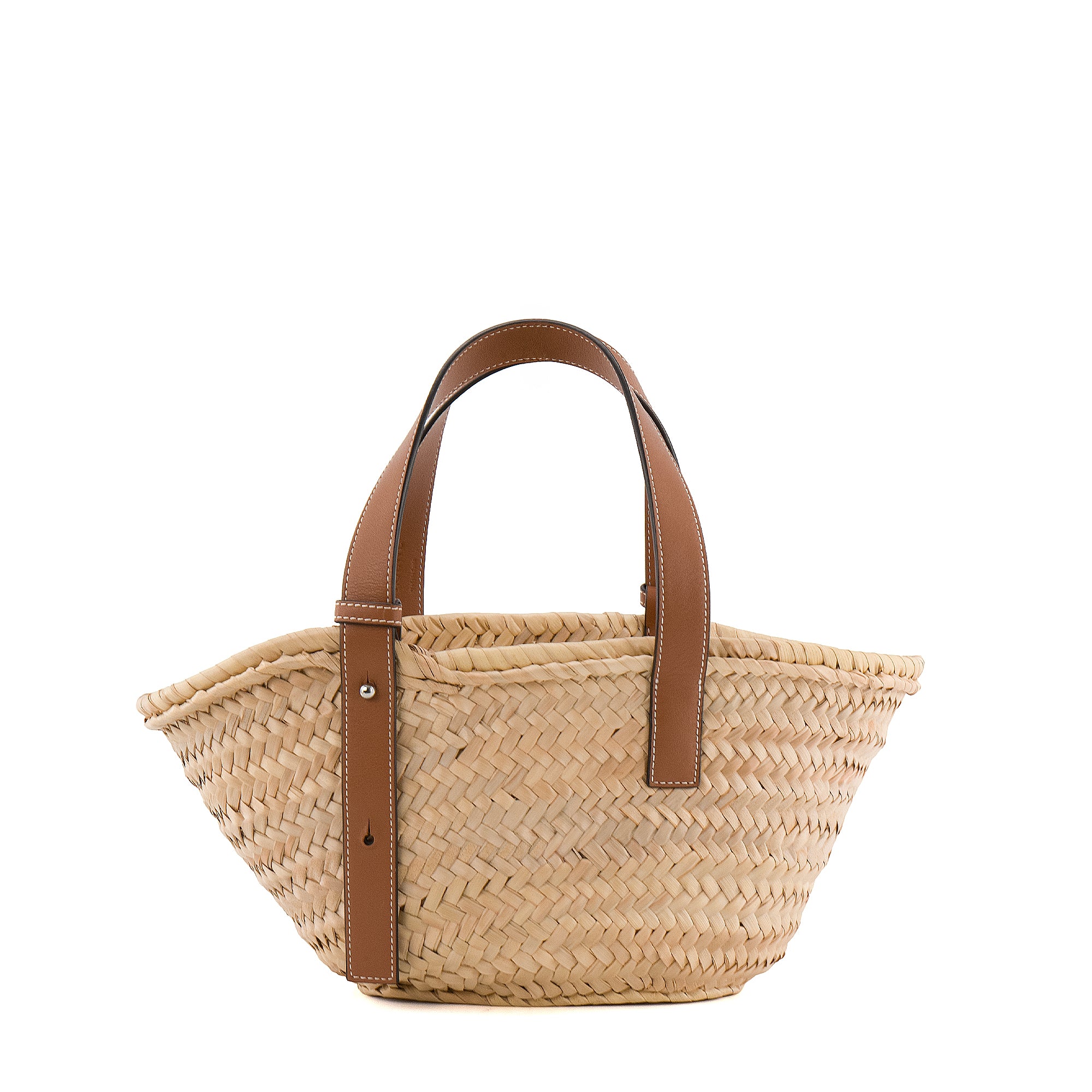 LOEWE - Sac cabas Panier PM Loewe en fibres de palmiers et cuir marron