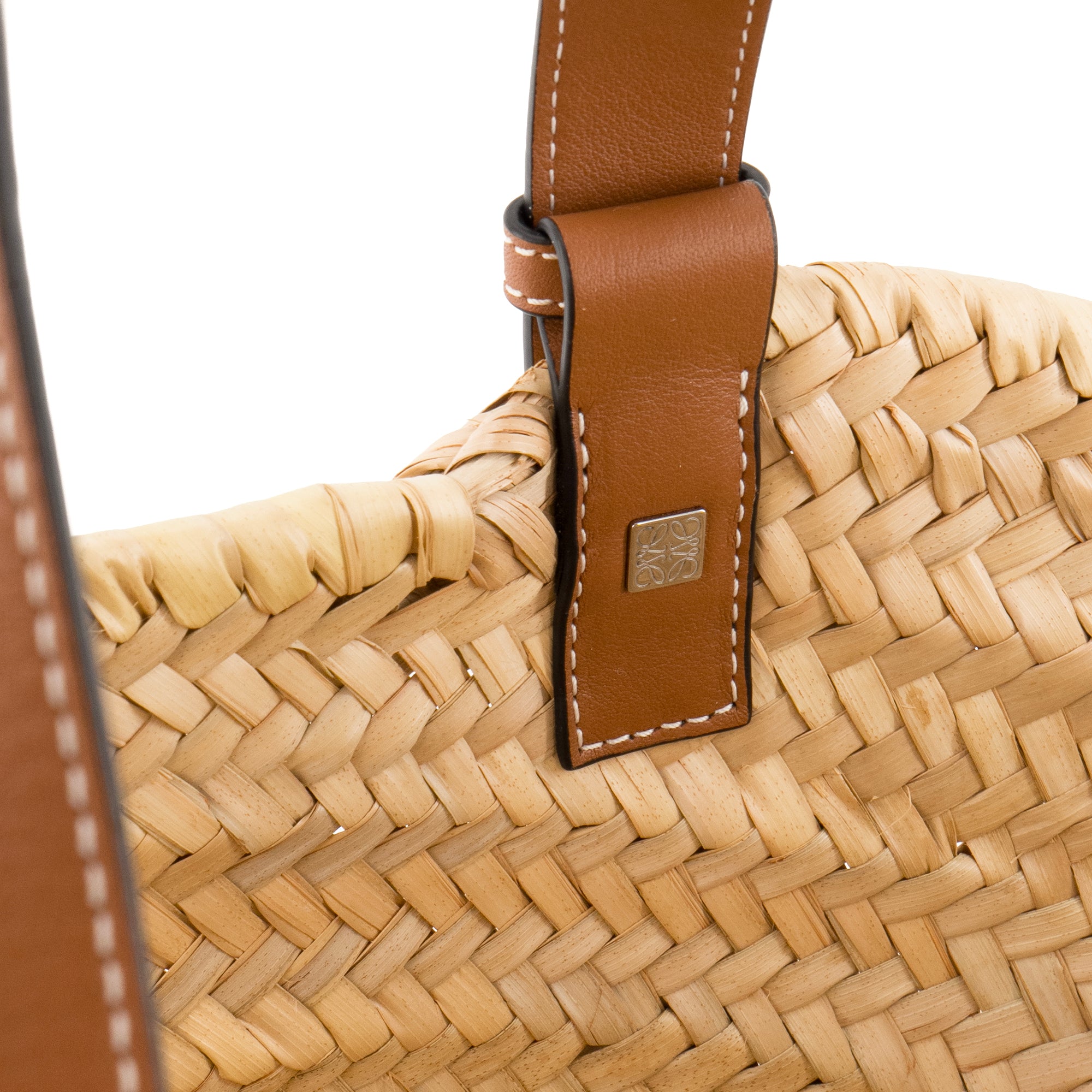 LOEWE - Sac cabas Panier PM Loewe en fibres de palmiers et cuir marron