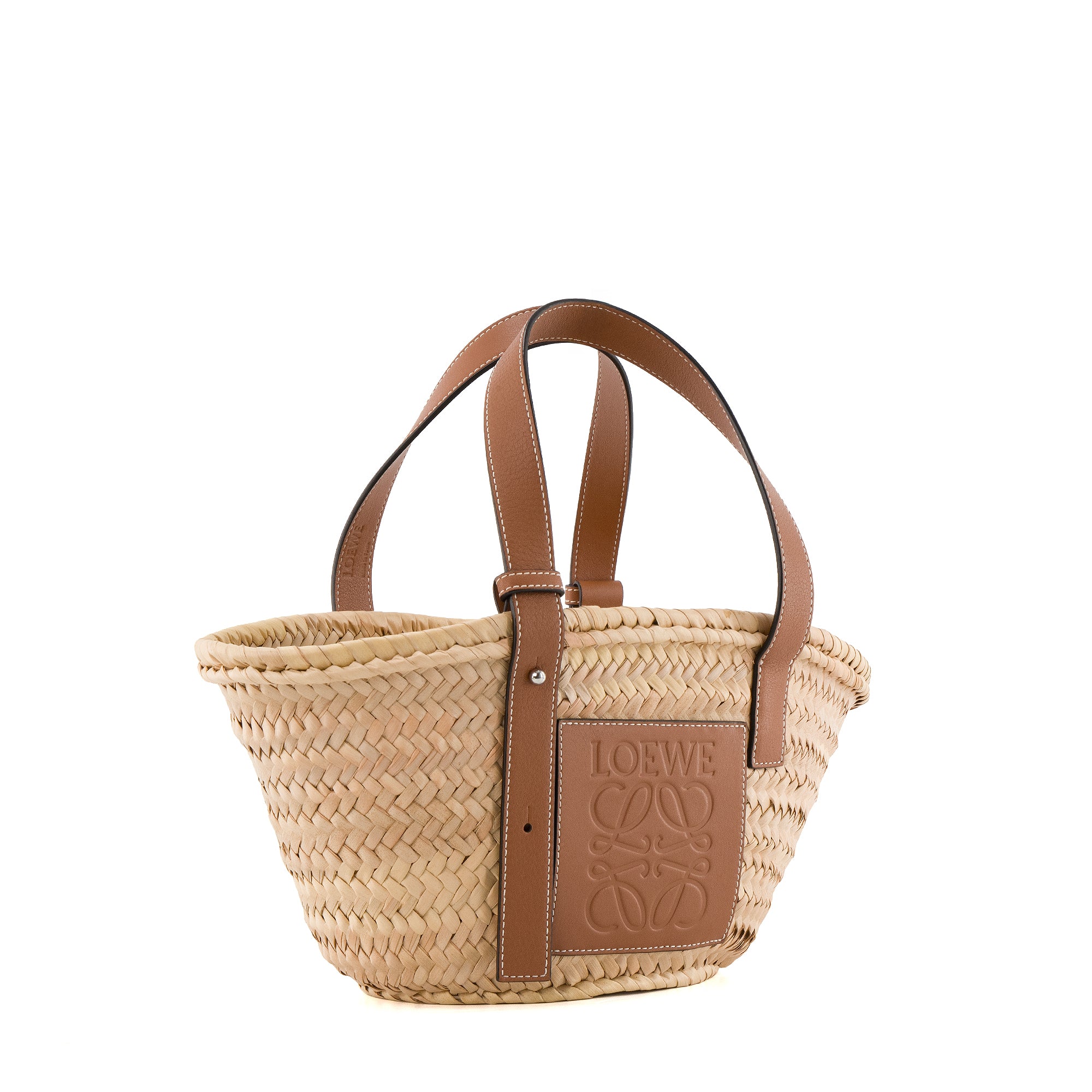 LOEWE - Sac cabas Panier PM Loewe en fibres de palmiers et cuir marron