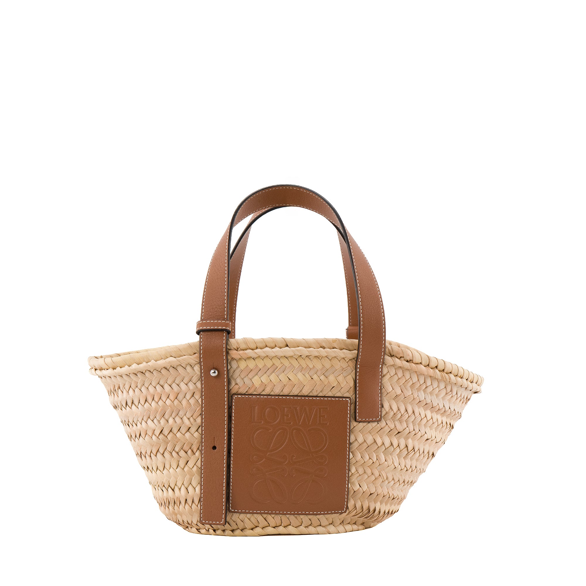 LOEWE - Sac cabas Panier PM Loewe en fibres de palmiers et cuir marron