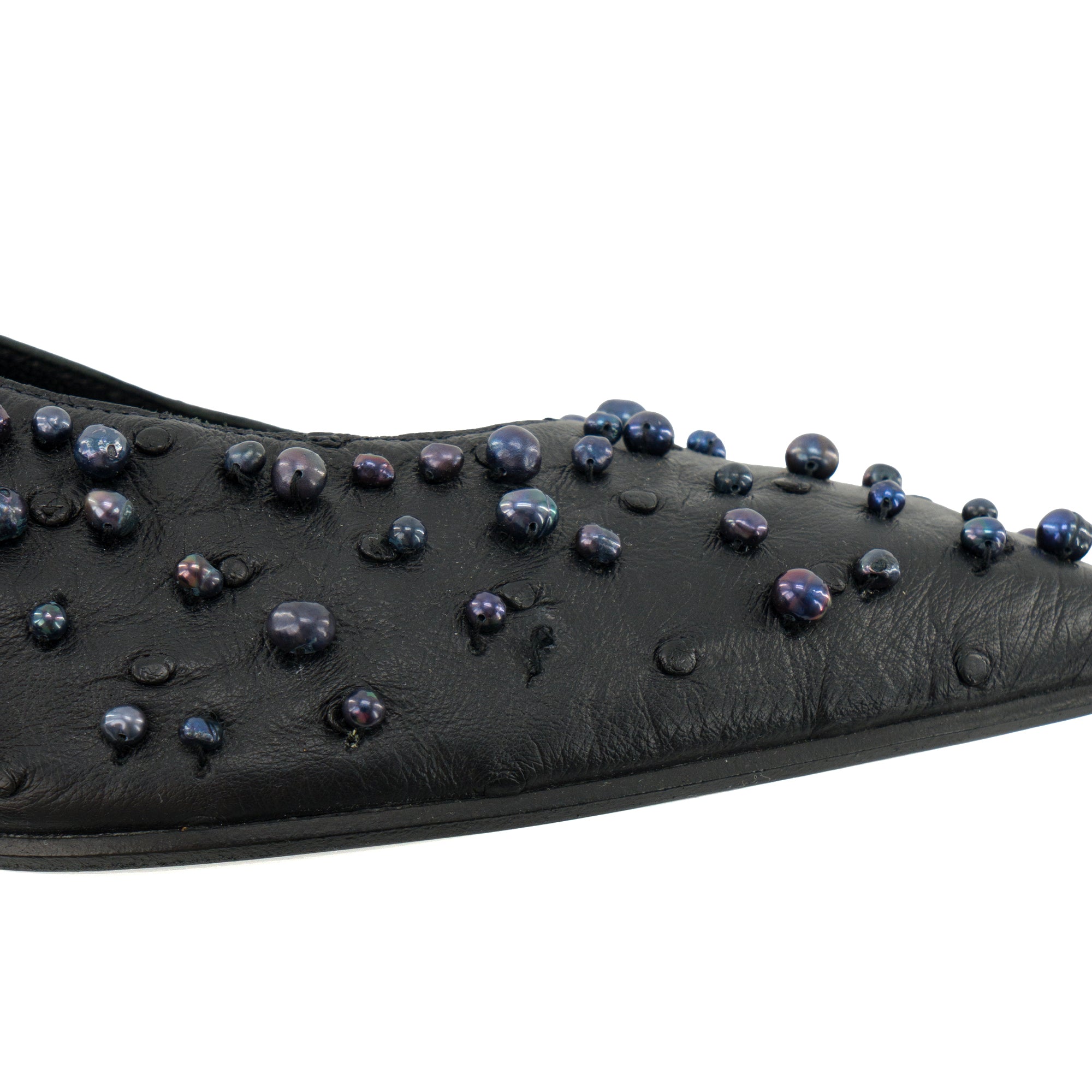 LORO PIANA - Escarpins Loro Piana en cuir d’autruche noir (T40)