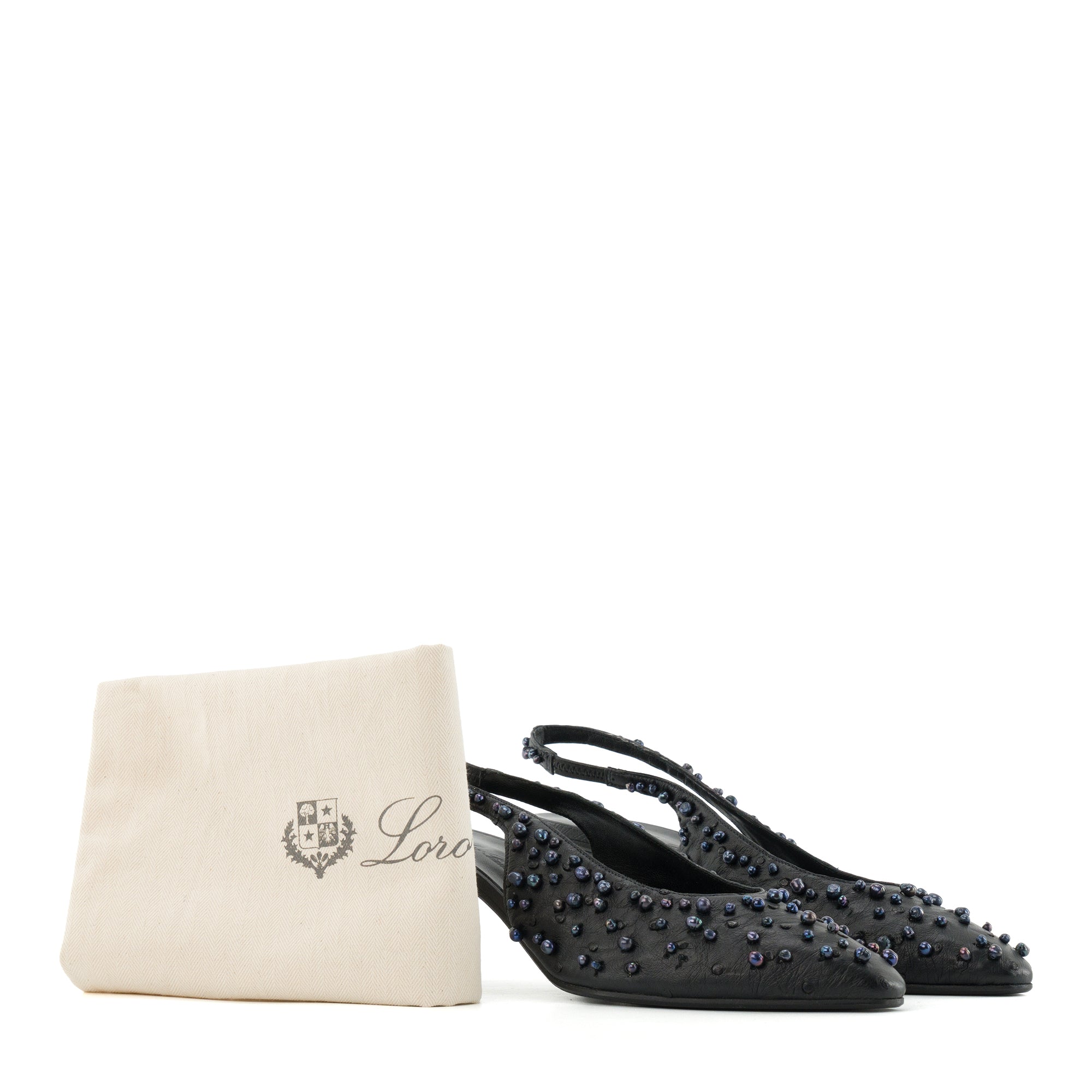 LORO PIANA - Escarpins Loro Piana en cuir d’autruche noir (T40)