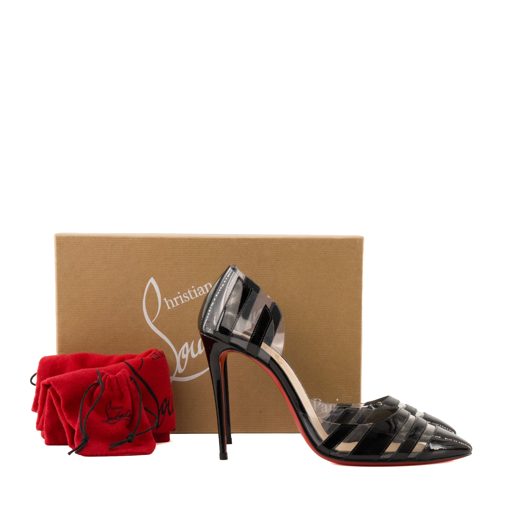 LOUBOUTIN - Escarpins Gabriella Louboutin en pvc et cuir verni noir (T38)