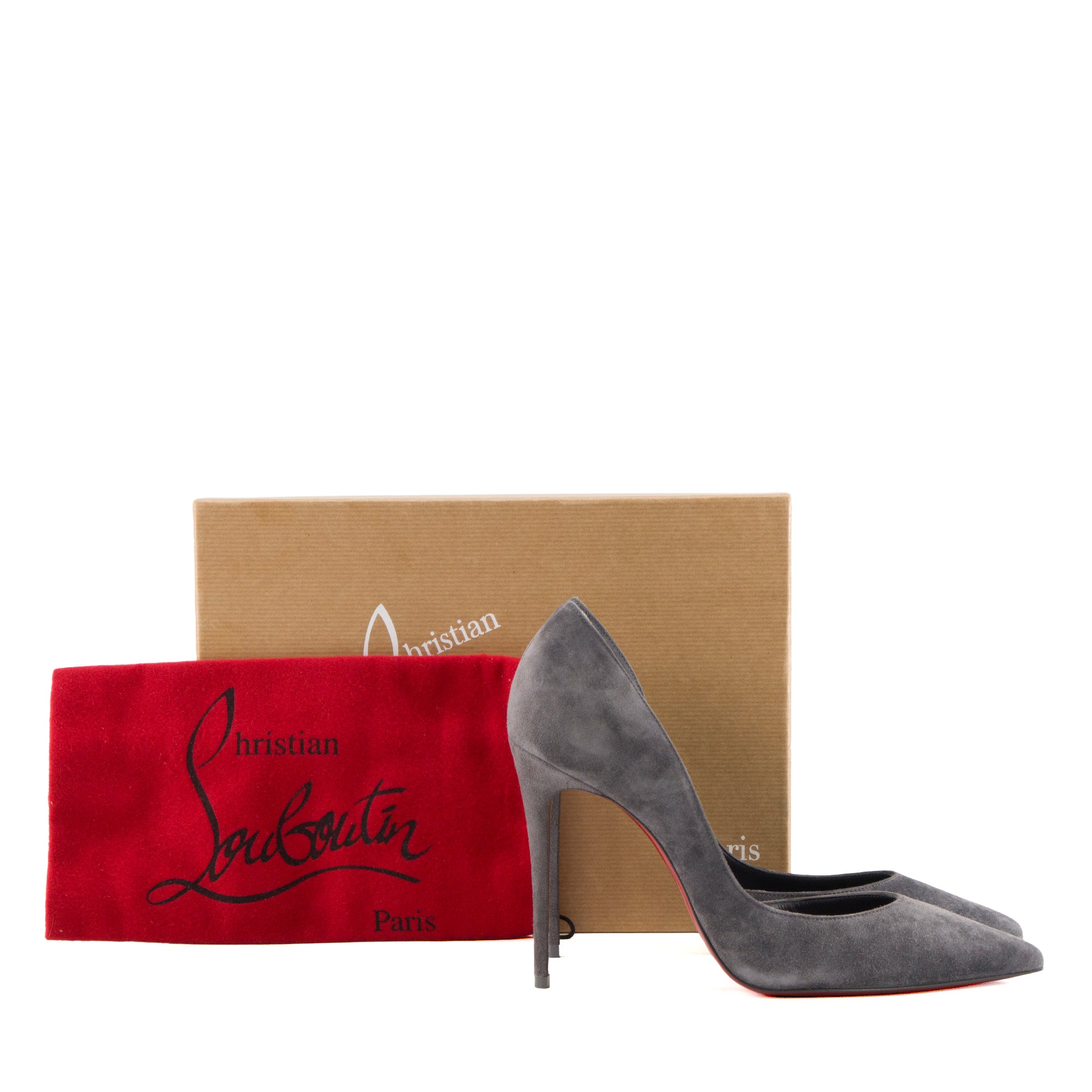 LOUBOUTIN - Escarpins Iriza Louboutin en daim gris (T38)