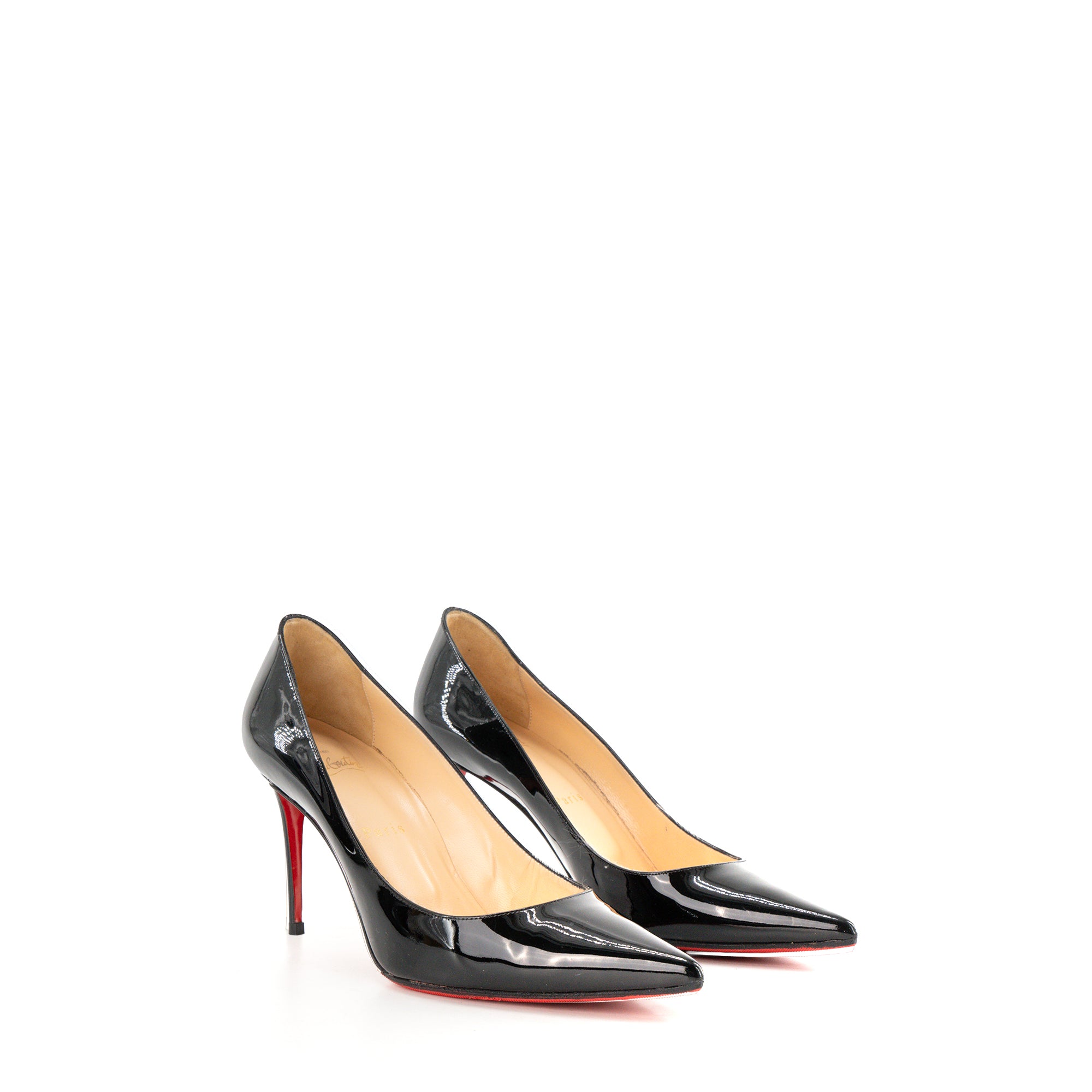 LOUBOUTIN - Escarpins Kate Louboutin en cuir verni noir (T38)