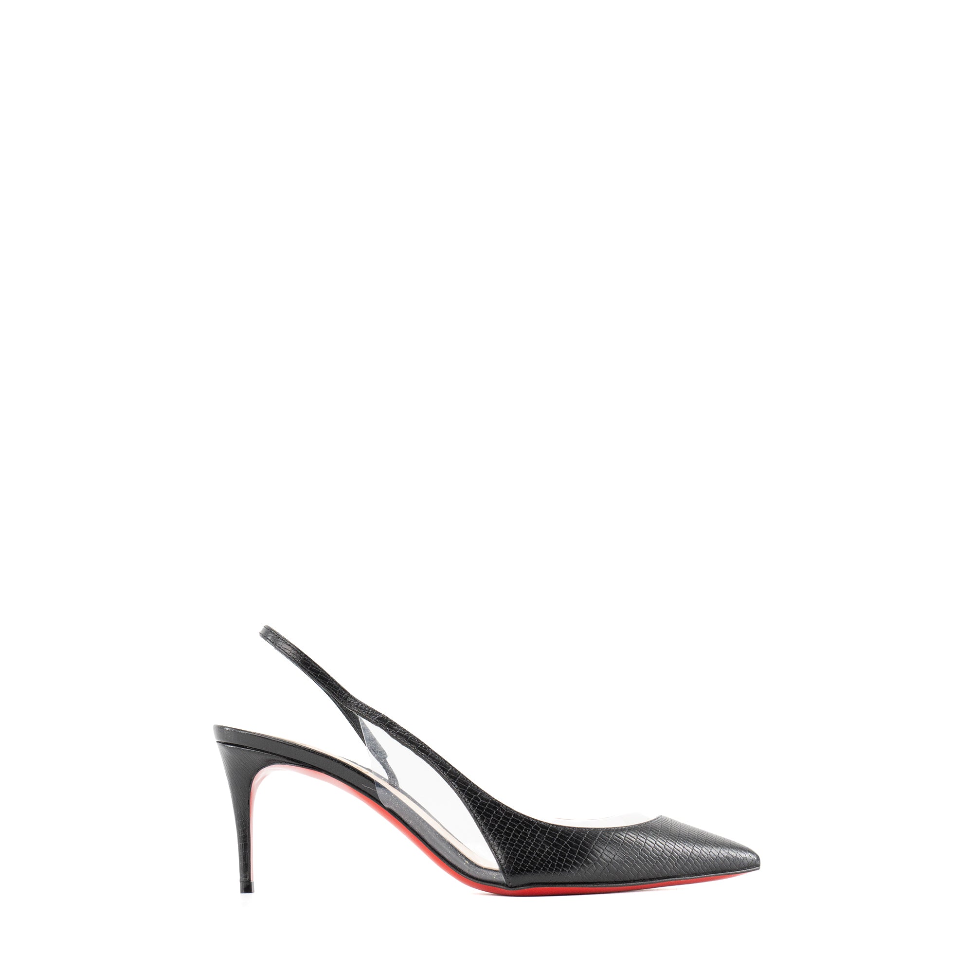 LOUBOUTIN - Escarpins Optisexy 70 Louboutin en cuir noir et pvc transparent (T37)