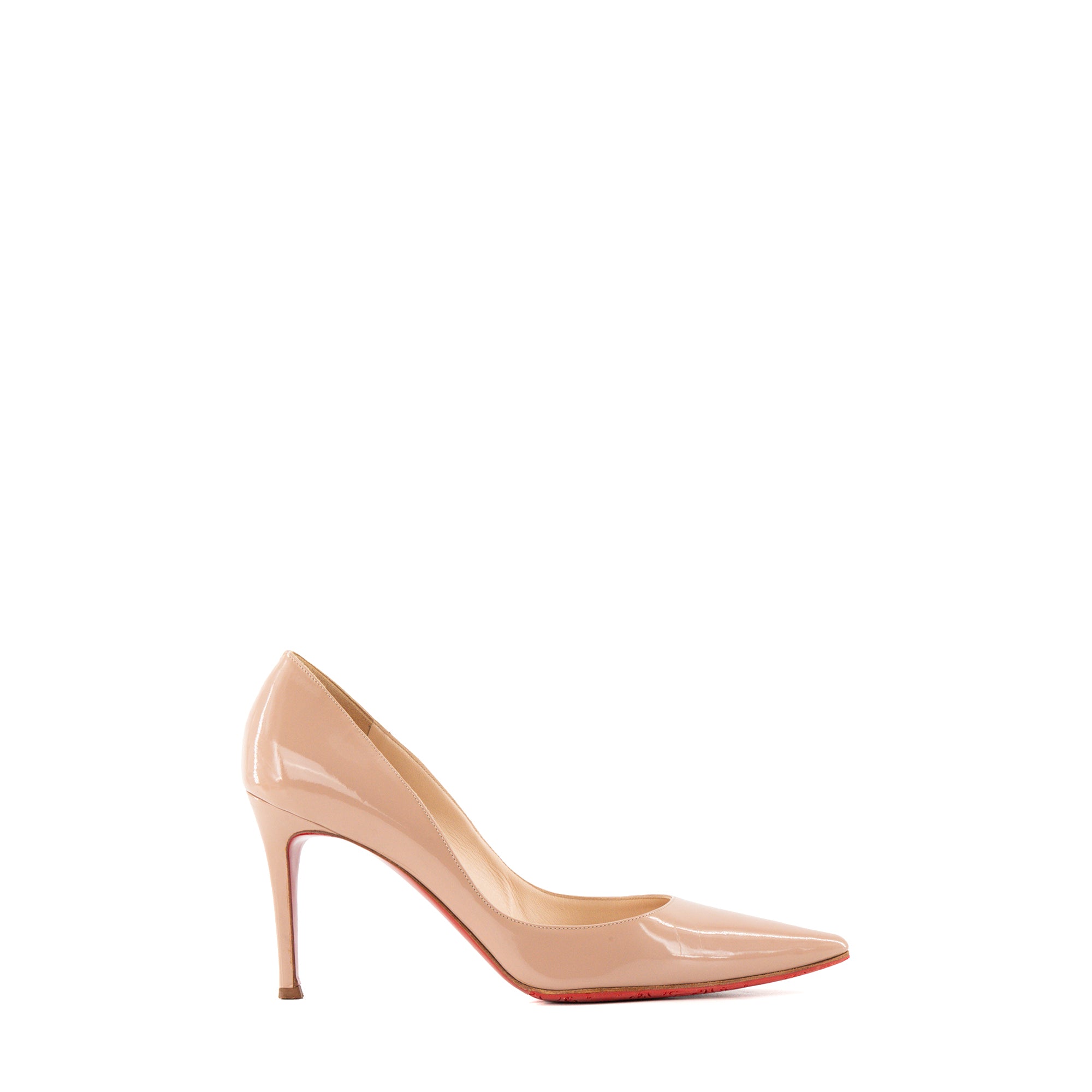 LOUBOUTIN - Escarpins Pigale Louboutin en cuir verni beige (T39,5)