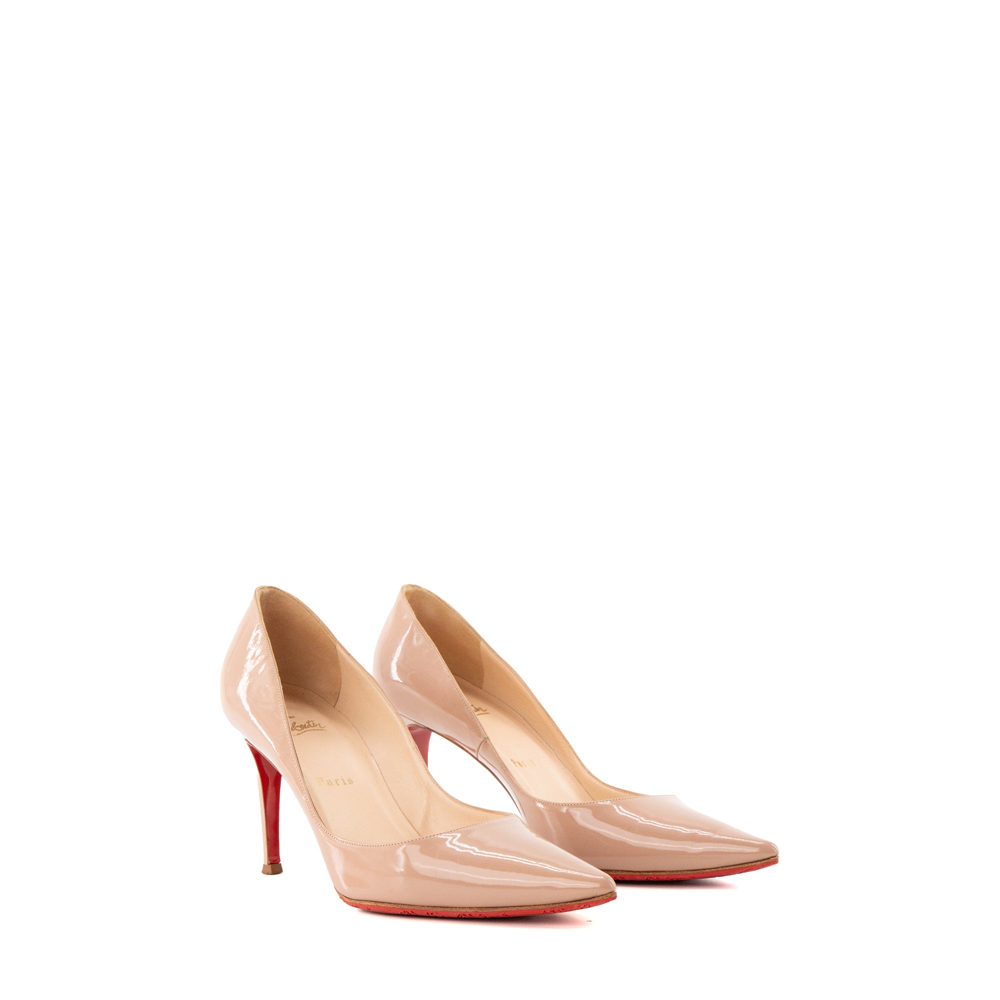LOUBOUTIN - Escarpins Pigale Louboutin en cuir verni beige (T39,5)