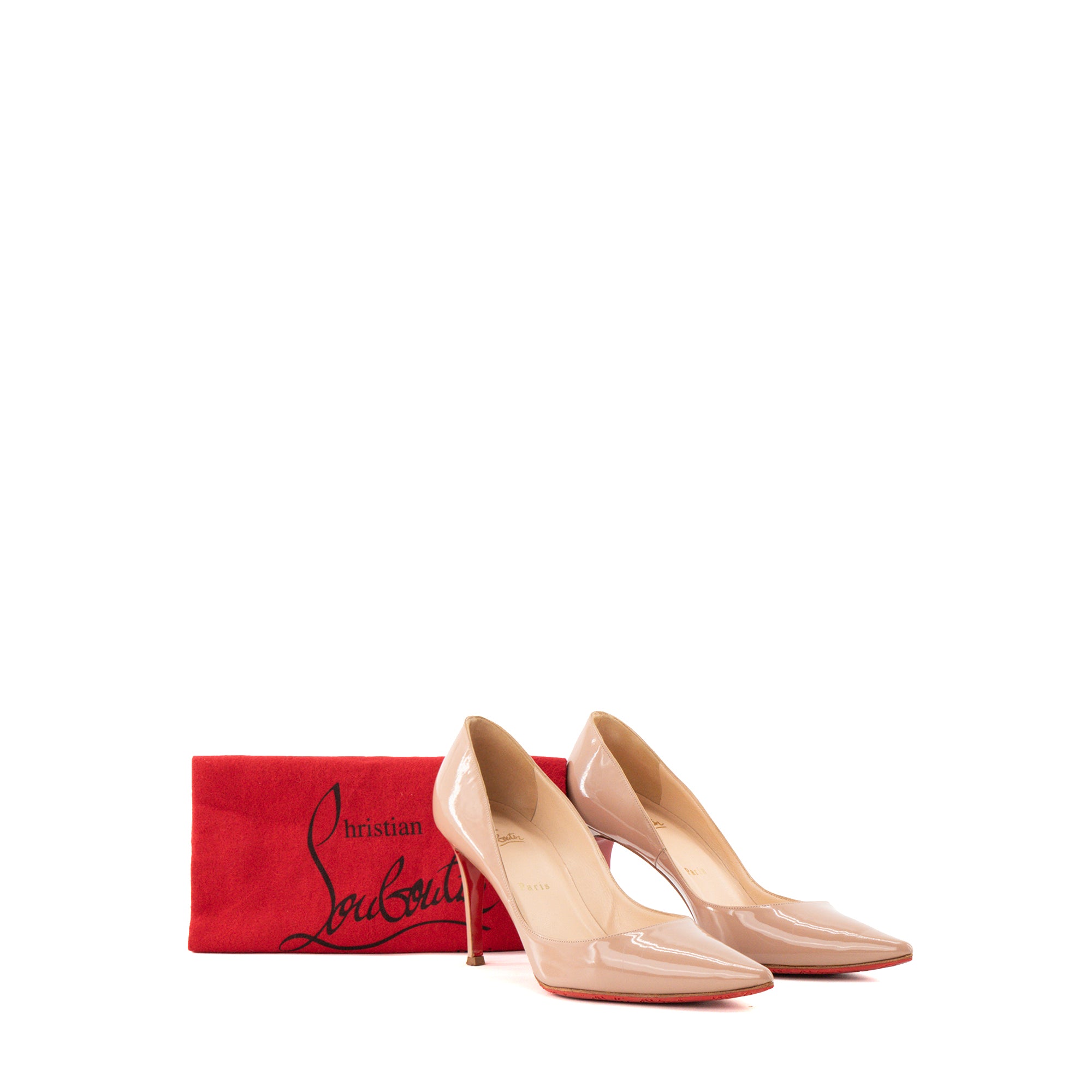 LOUBOUTIN - Escarpins Pigale Louboutin en cuir verni beige (T39,5)