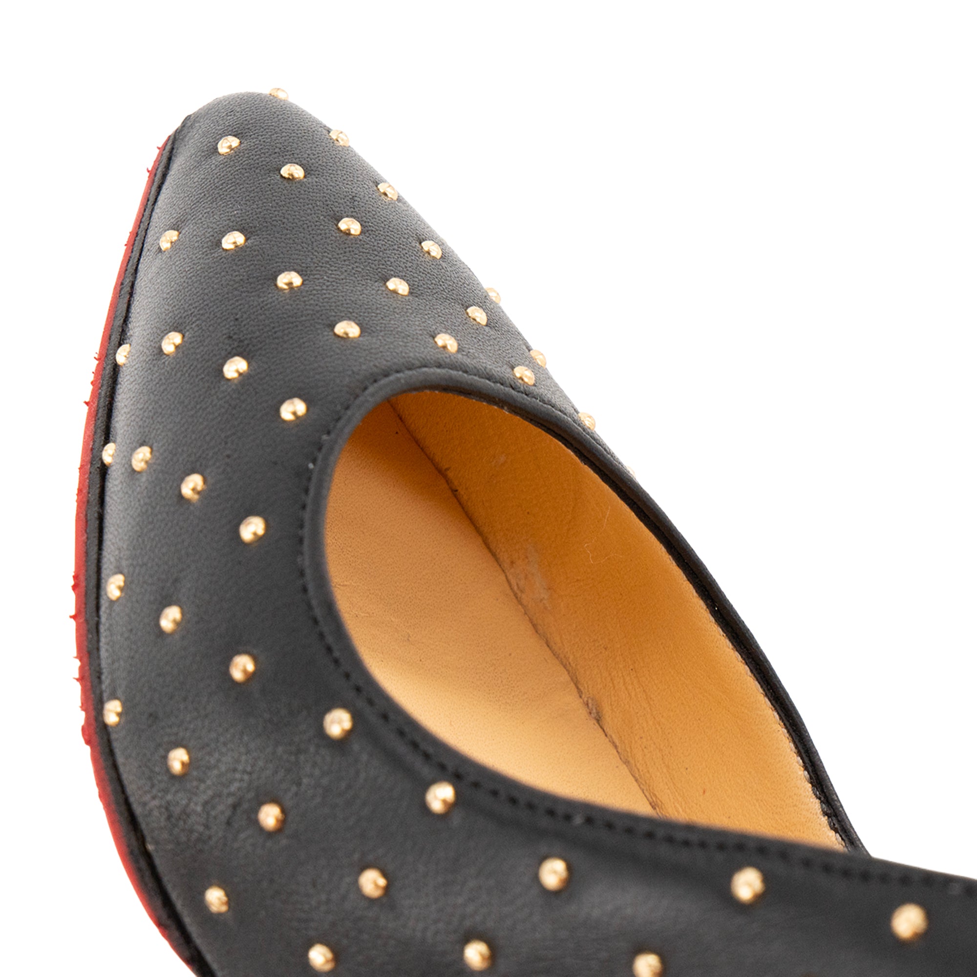 LOUBOUTIN - Escarpins Pigalle Plume Louboutin en cuir lisse noir et studs dorés (T37)
