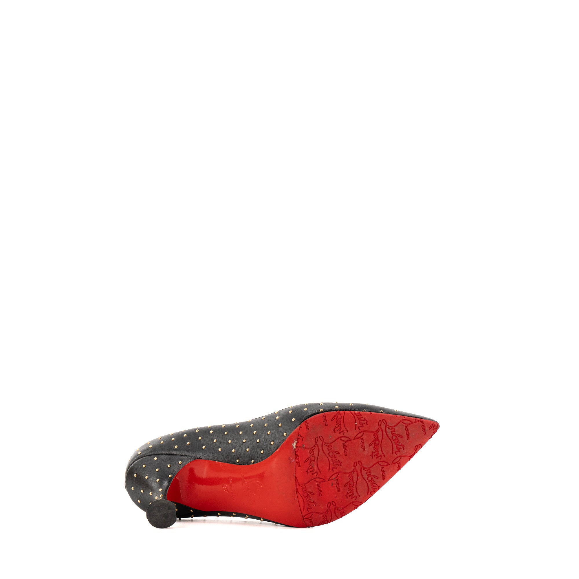 LOUBOUTIN - Escarpins Pigalle Plume Louboutin en cuir lisse noir et studs dorés (T37)