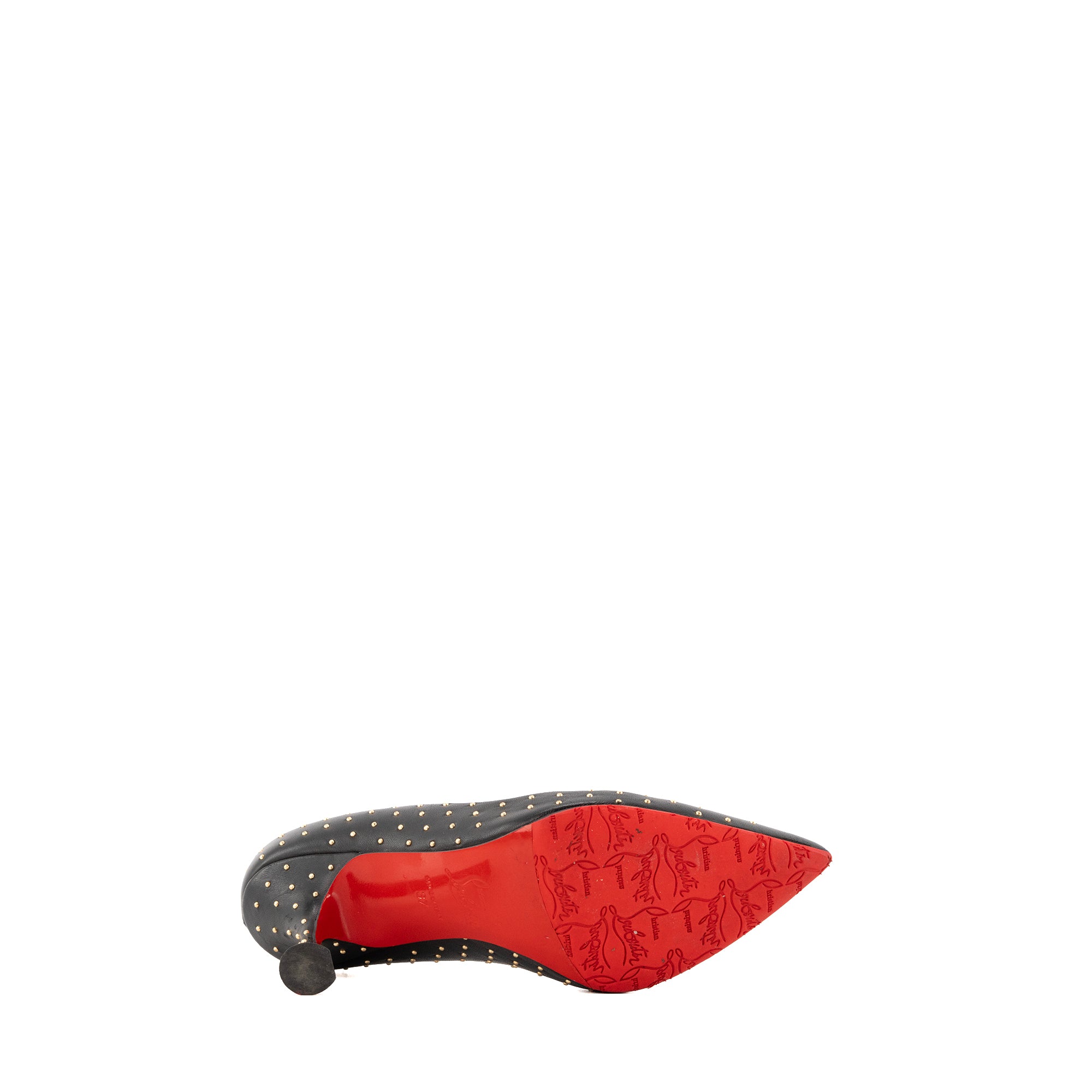 LOUBOUTIN - Escarpins Pigalle Plume Louboutin en cuir lisse noir et studs dorés (T37)