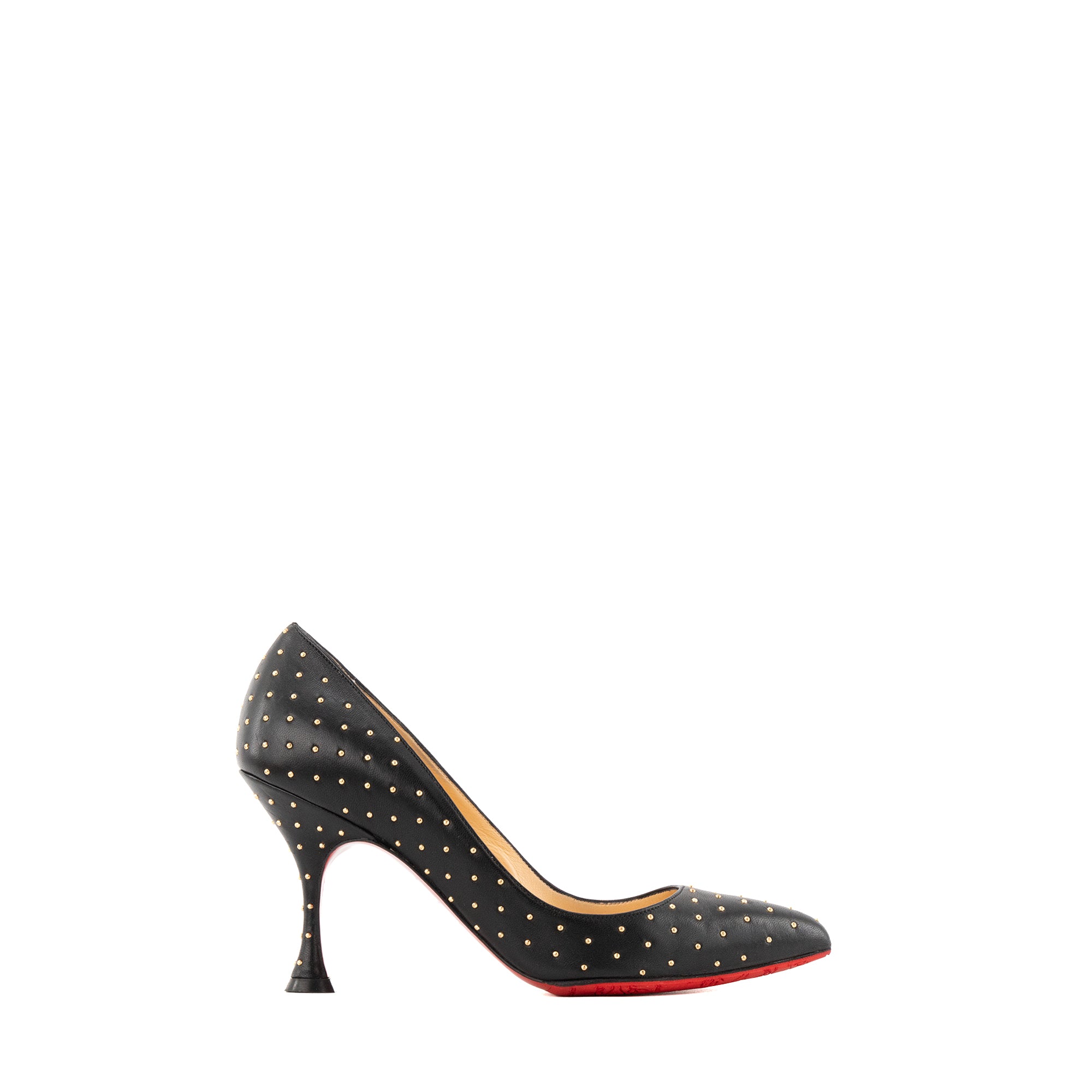 LOUBOUTIN - Escarpins Pigalle Plume Louboutin en cuir lisse noir et studs dorés (T37)