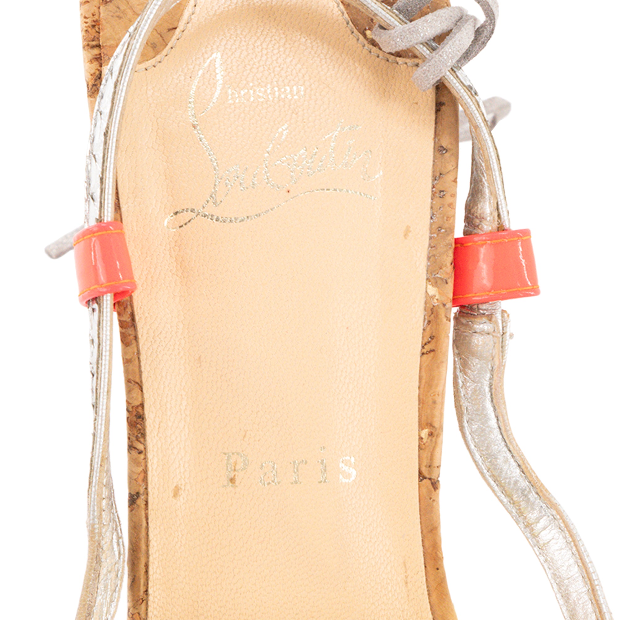 LOUBOUTIN - Sandales à talons Louboutin en PVC jaune, cuir argenté et paillettes bleues (T39)