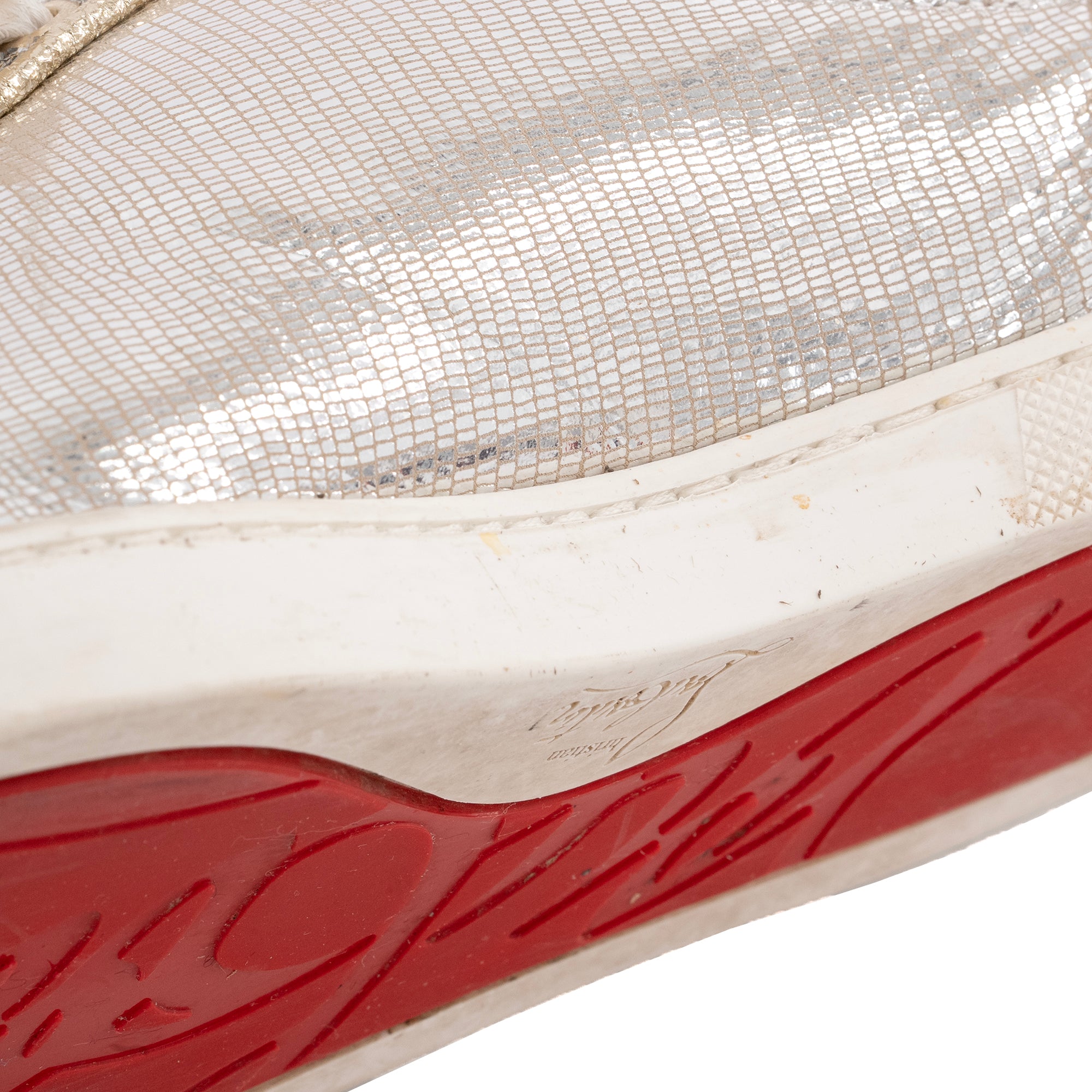 LOUBOUTIN - Sneakers Seava Louboutin en cuir effet lézard argenté (T37.5)