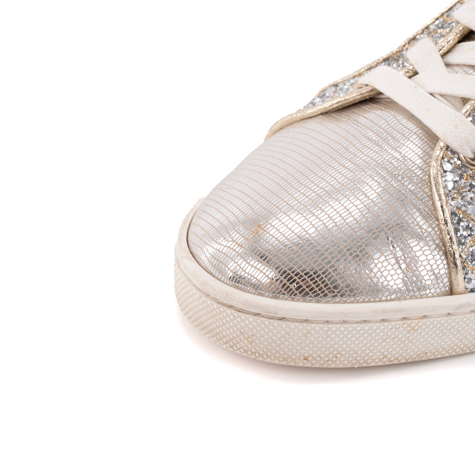 LOUBOUTIN - Sneakers Seava Louboutin en cuir effet lézard argenté (T37.5)