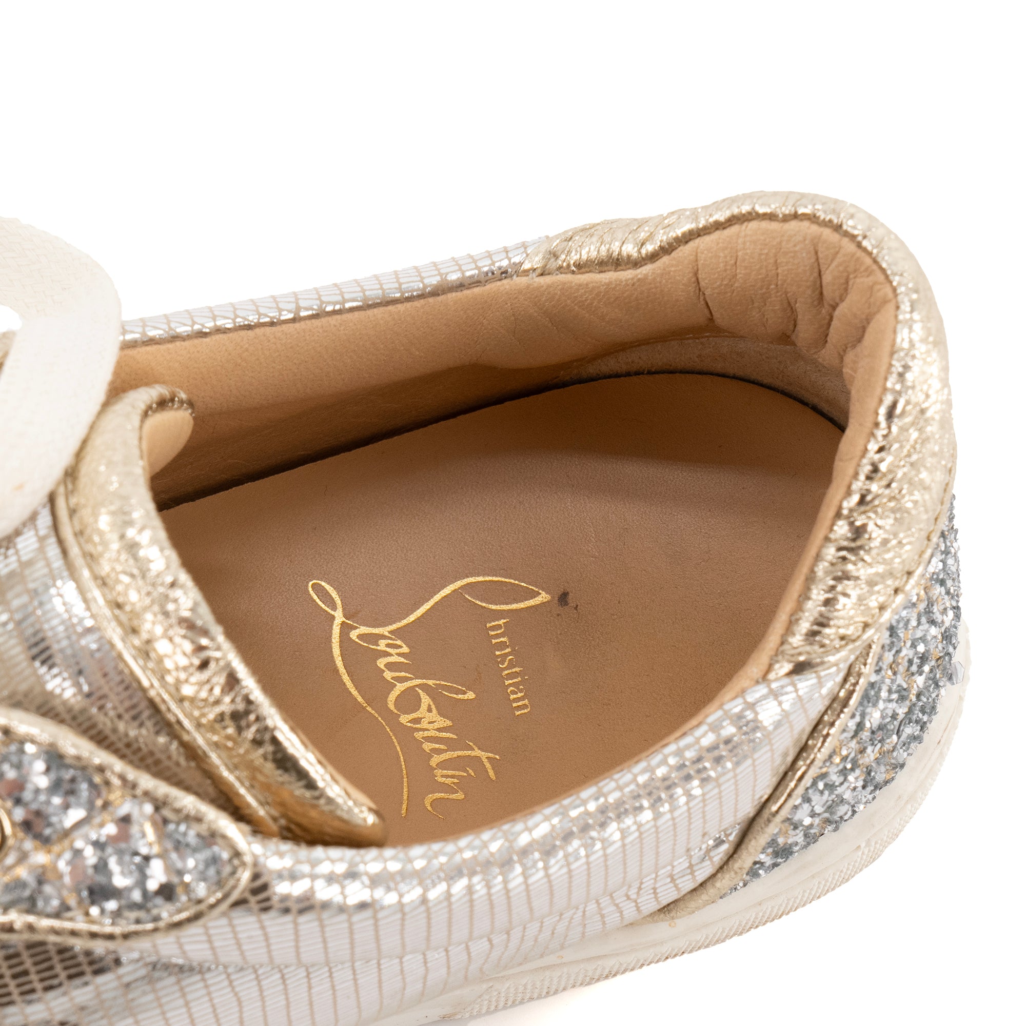 LOUBOUTIN - Sneakers Seava Louboutin en cuir effet lézard argenté (T37.5)