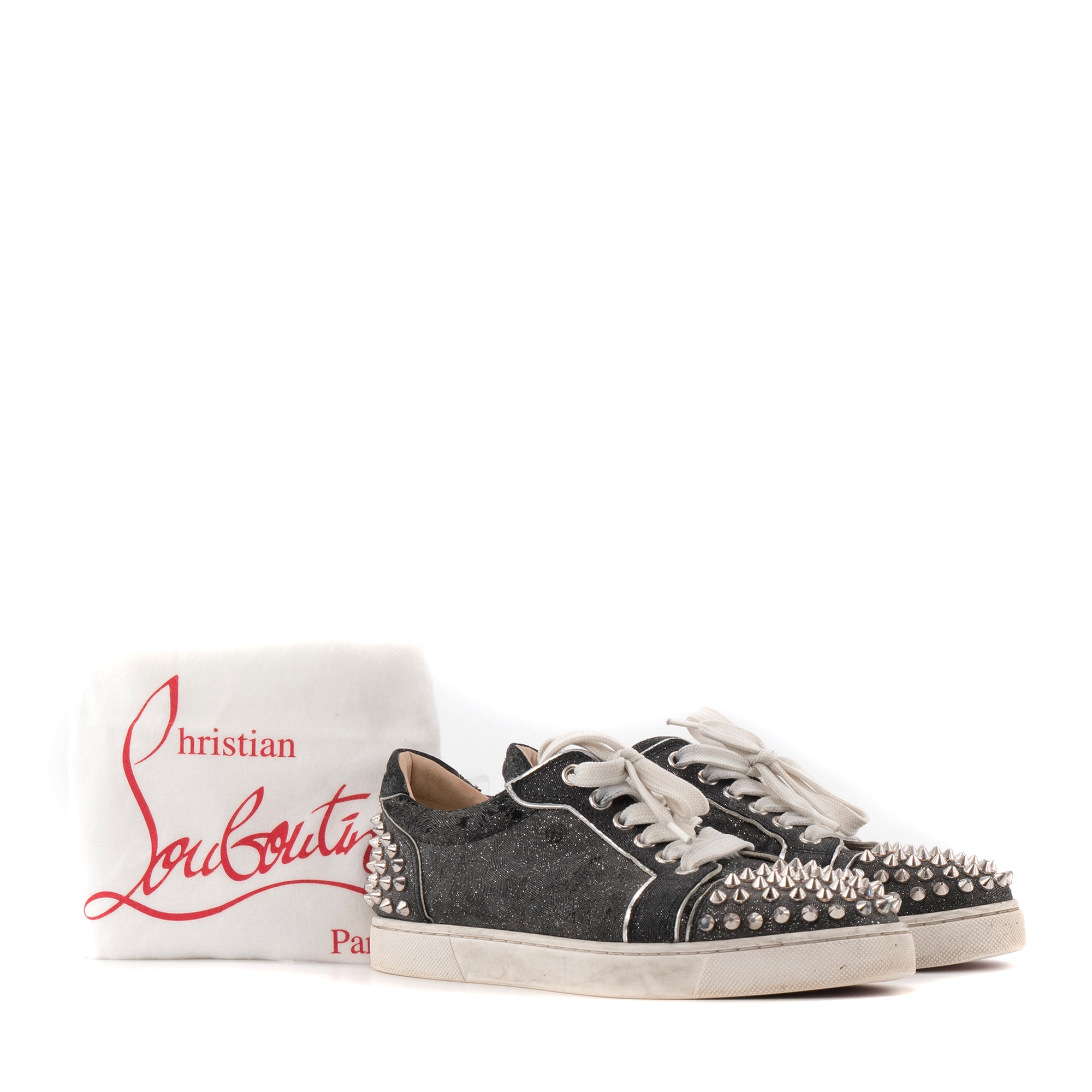 LOUBOUTIN - Sneakers Vieira 2 Flat Louboutin toile noire pailletée (T36)