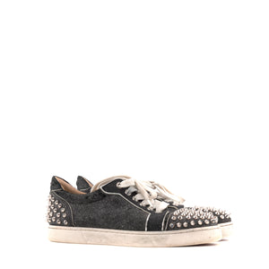 LOUBOUTIN - Sneakers Vieira 2 Flat Louboutin toile noire pailletée (T36)