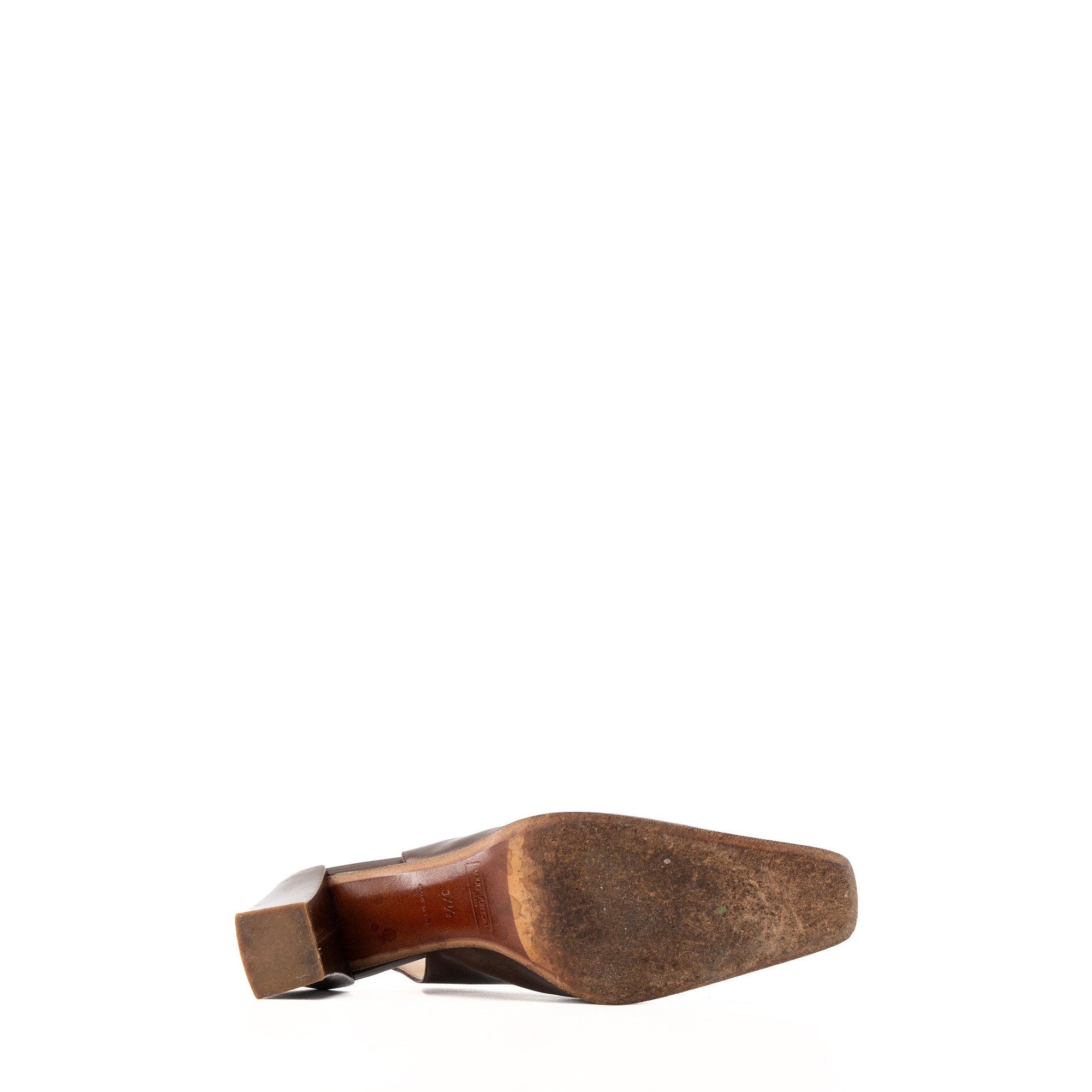 LOUIS VUITTON - Babies à talons Louis Vuitton en cuir lisse marron (T37,5)